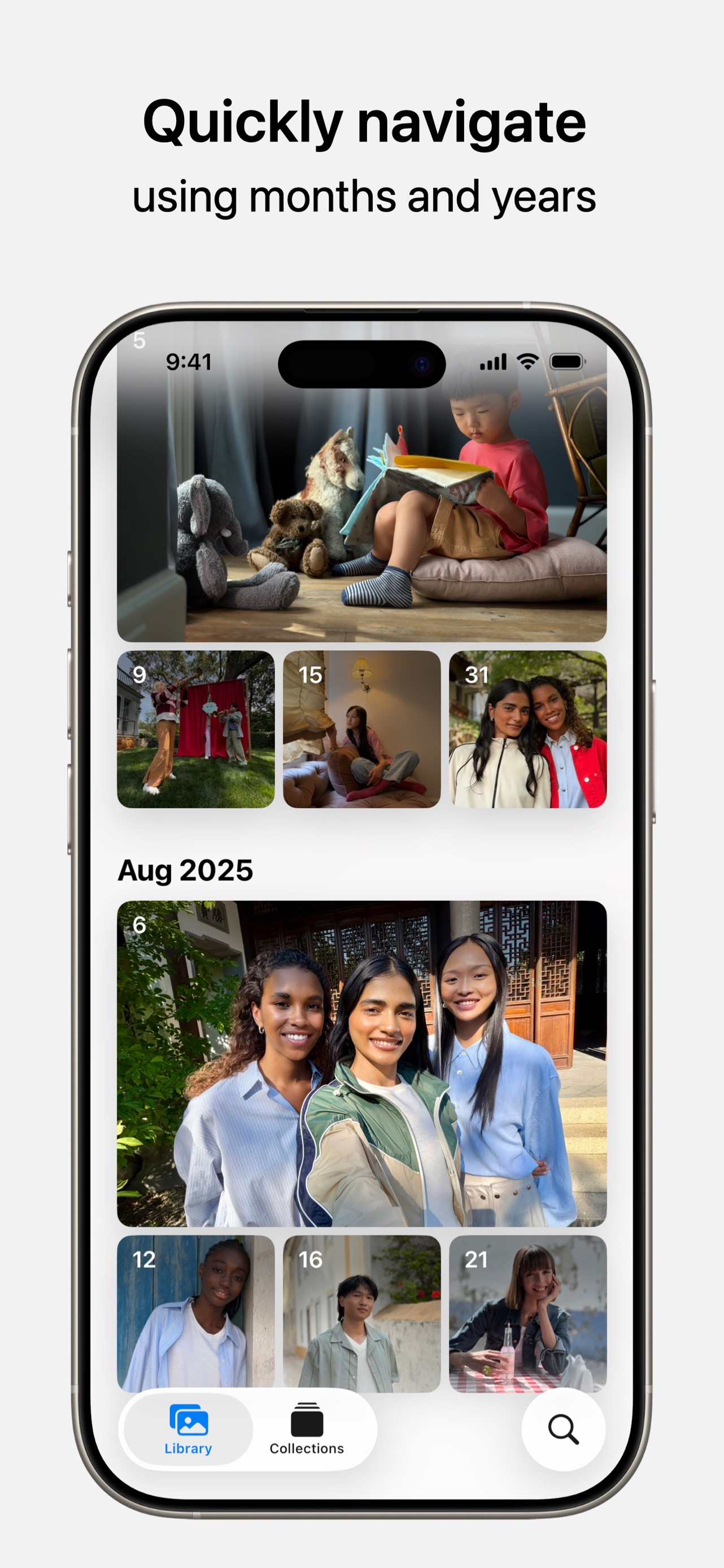 Apple Photos App Store screenshot: Quickly navigate using months and years
