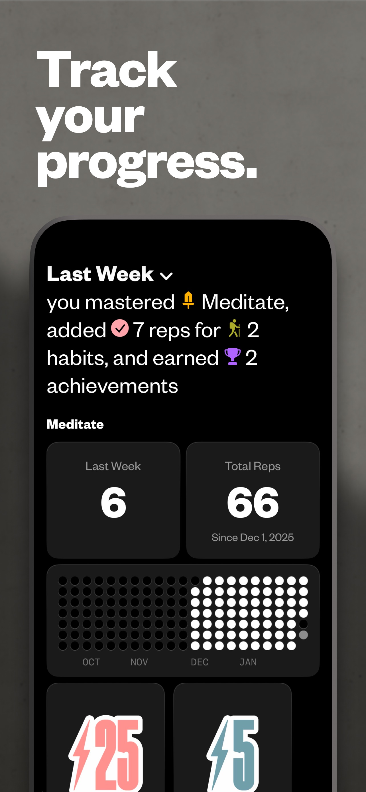 (Not Boring) Habits App Store screenshot 6: Track your progress.