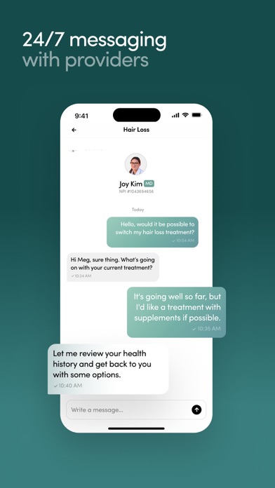 Hers App Store screenshot 8: 24/7 messaging with providers