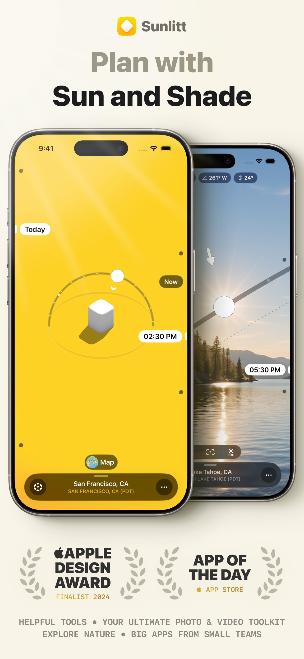 Sunlitt App Store screenshot: Plan with Sun and Shade