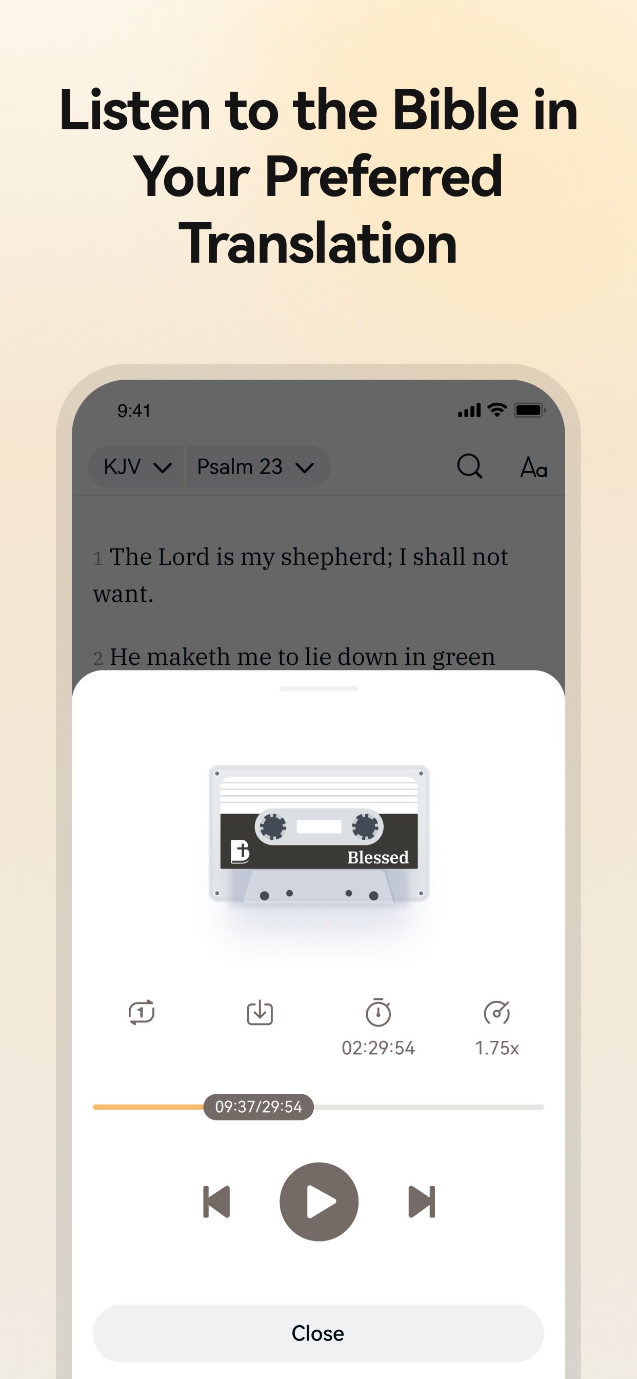 bless. App Store screenshot 5: Listen to the Bible in Your Preferred Translation