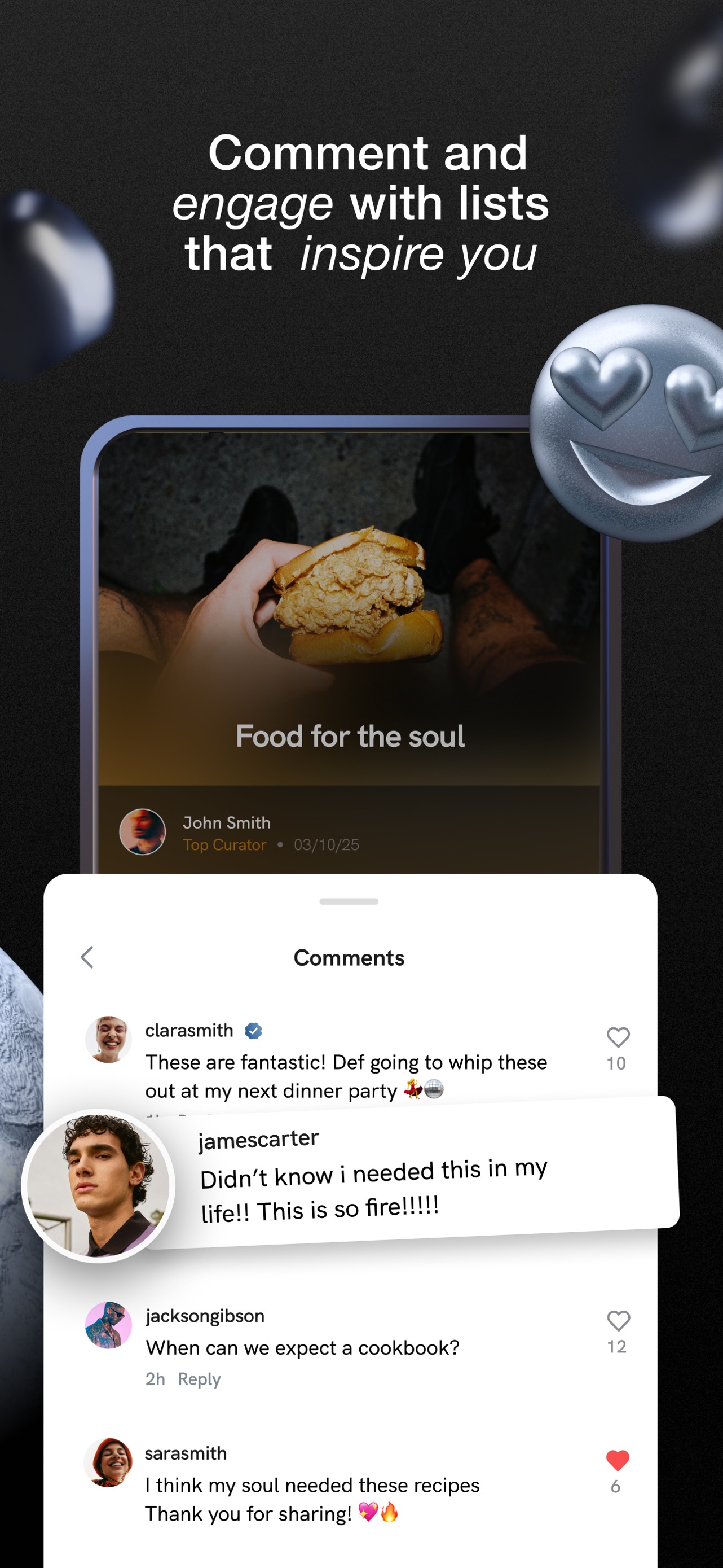 Hypelist App Store screenshot 6: Comment and engage with lists that inspire you