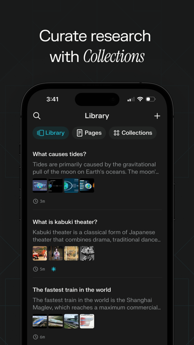 Perplexity App Store screenshot 5: Curate research with Collections