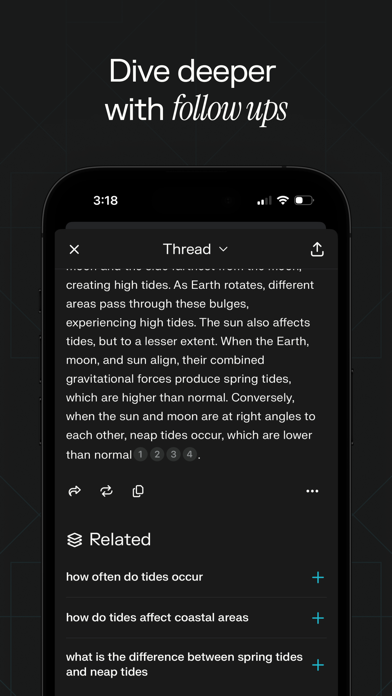 Perplexity App Store screenshot 6: Dive deeper with follow ups