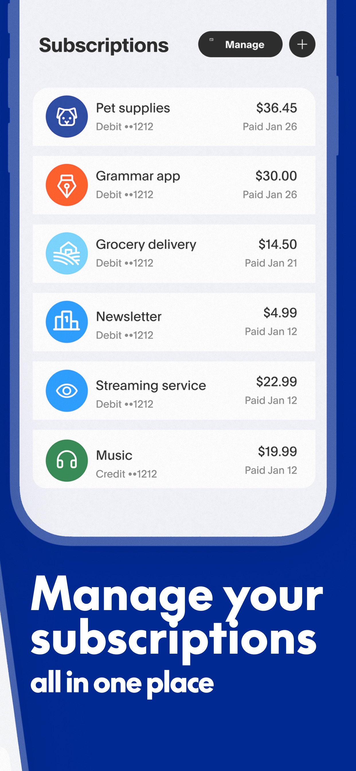PayPal App Store screenshot 5: Manage your subscriptions all in one place