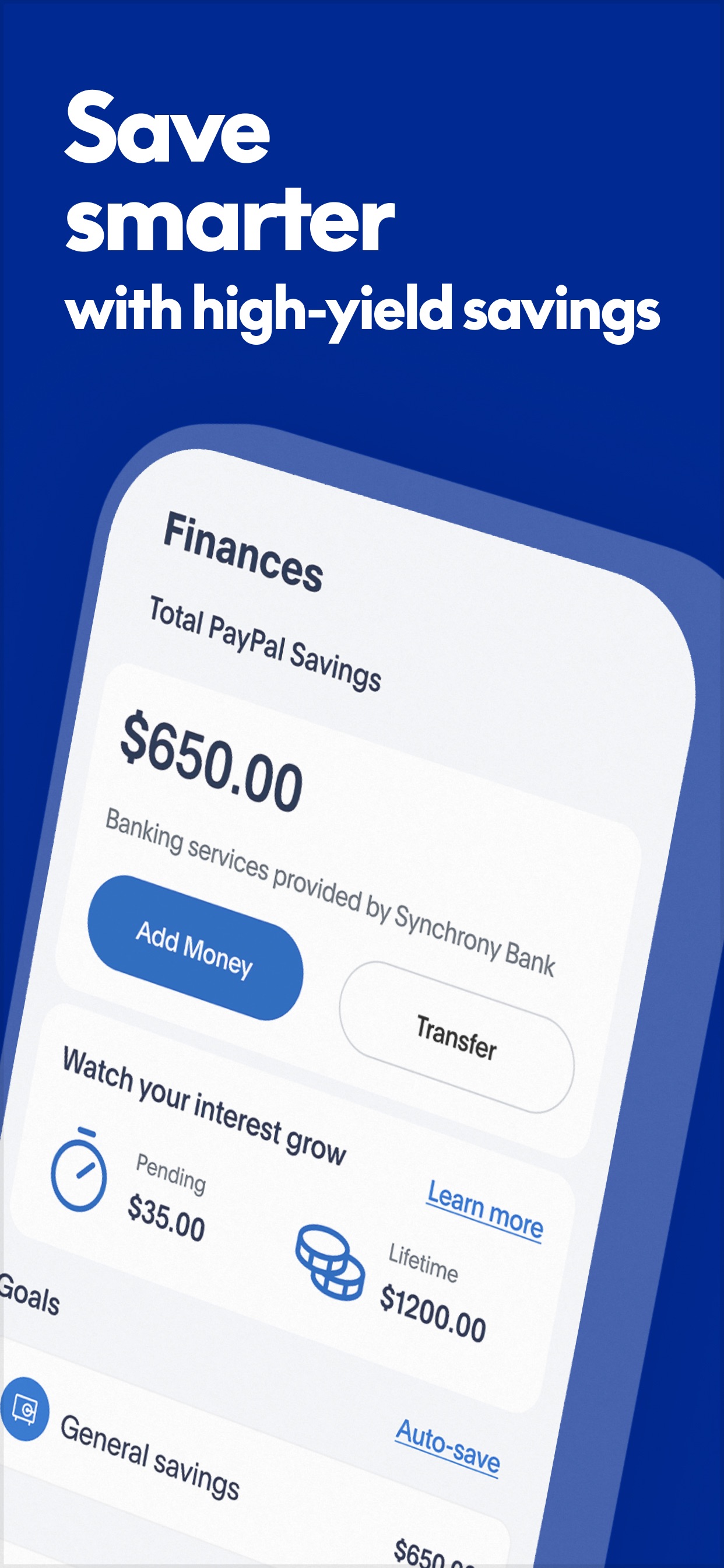 PayPal App Store screenshot 8: Save smarter with high-yield savings