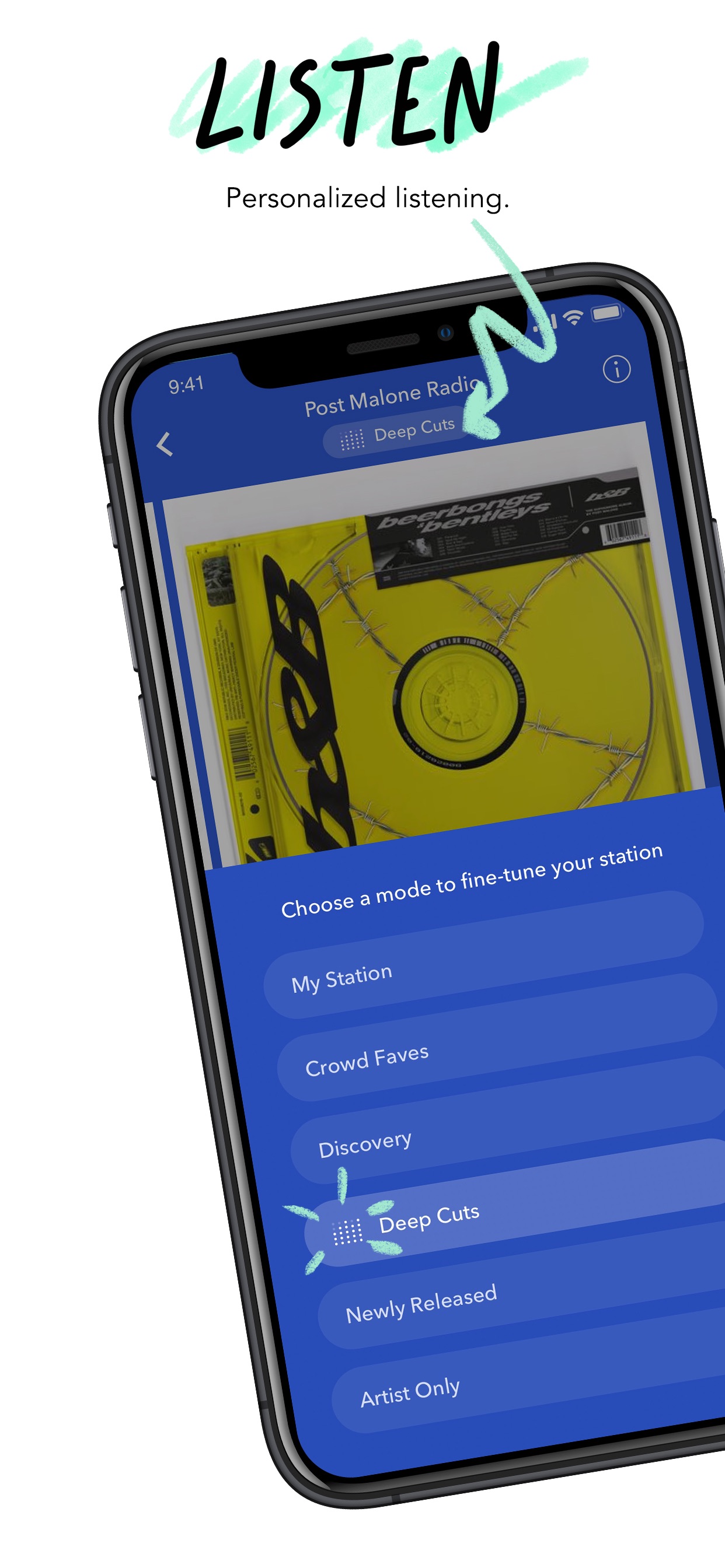 Pandora App Store screenshot: LISTEN
Personalized listening.