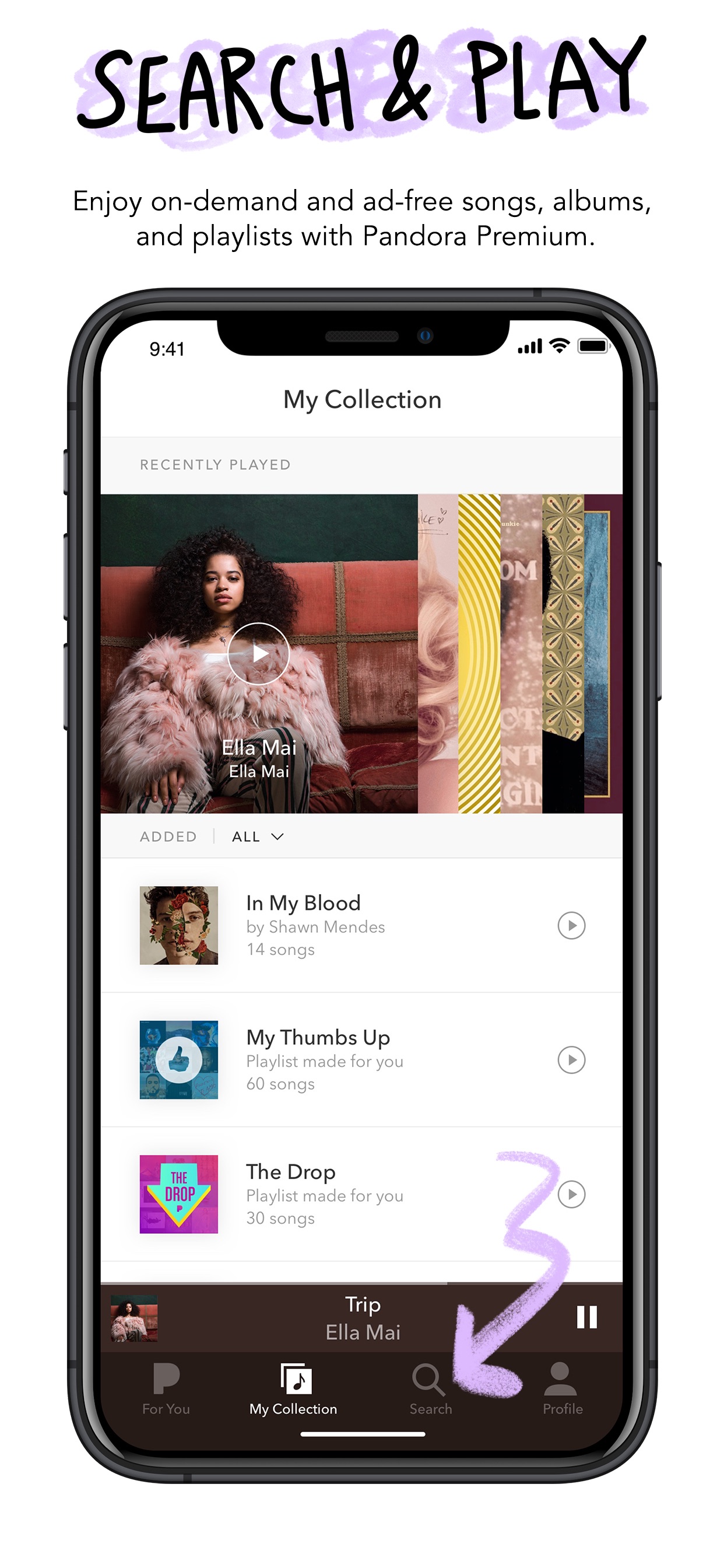 Pandora App Store screenshot: SEARCH & PLAY
Enjoy on-demand and ad-free songs, albums, and playlists with Pandora Premium.