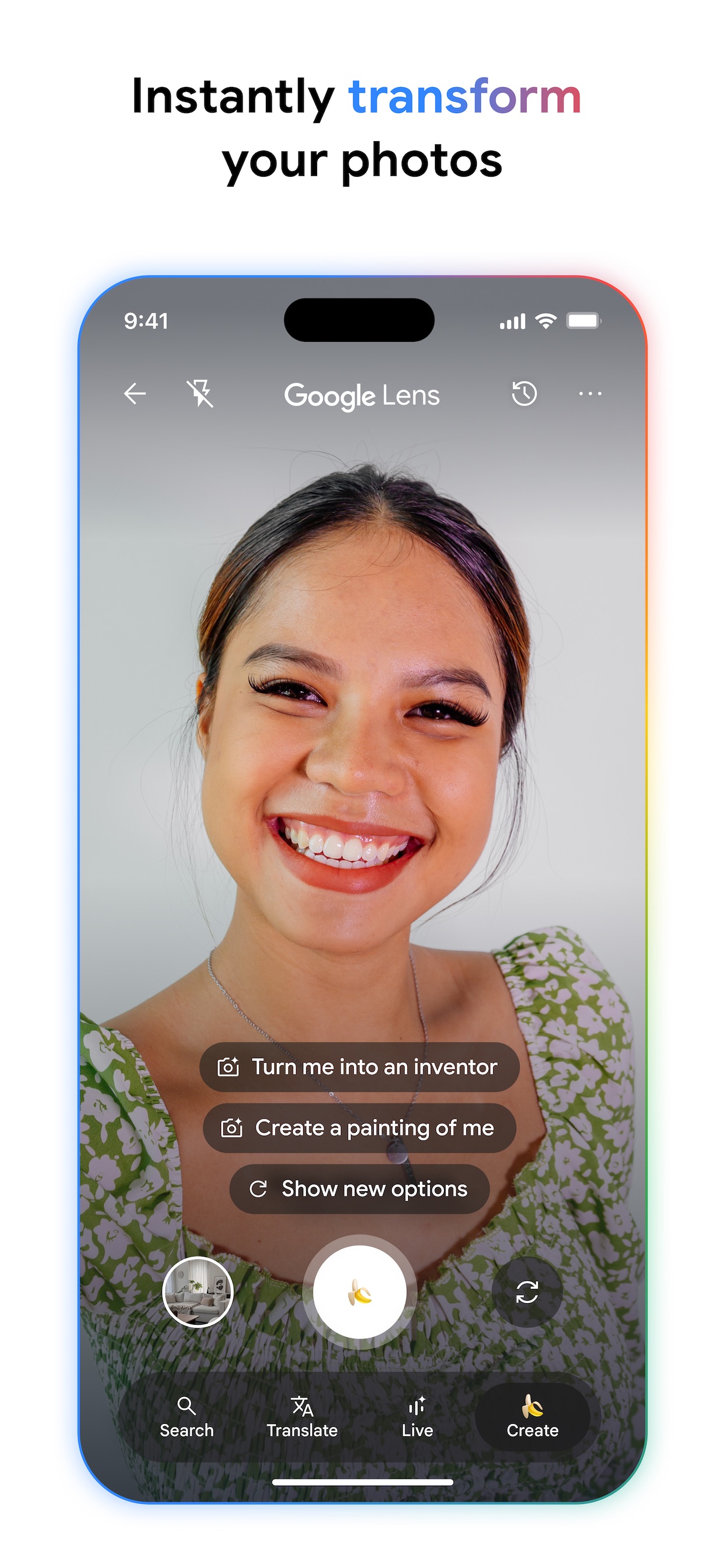 Google App Store screenshot: Instantly transform your photos