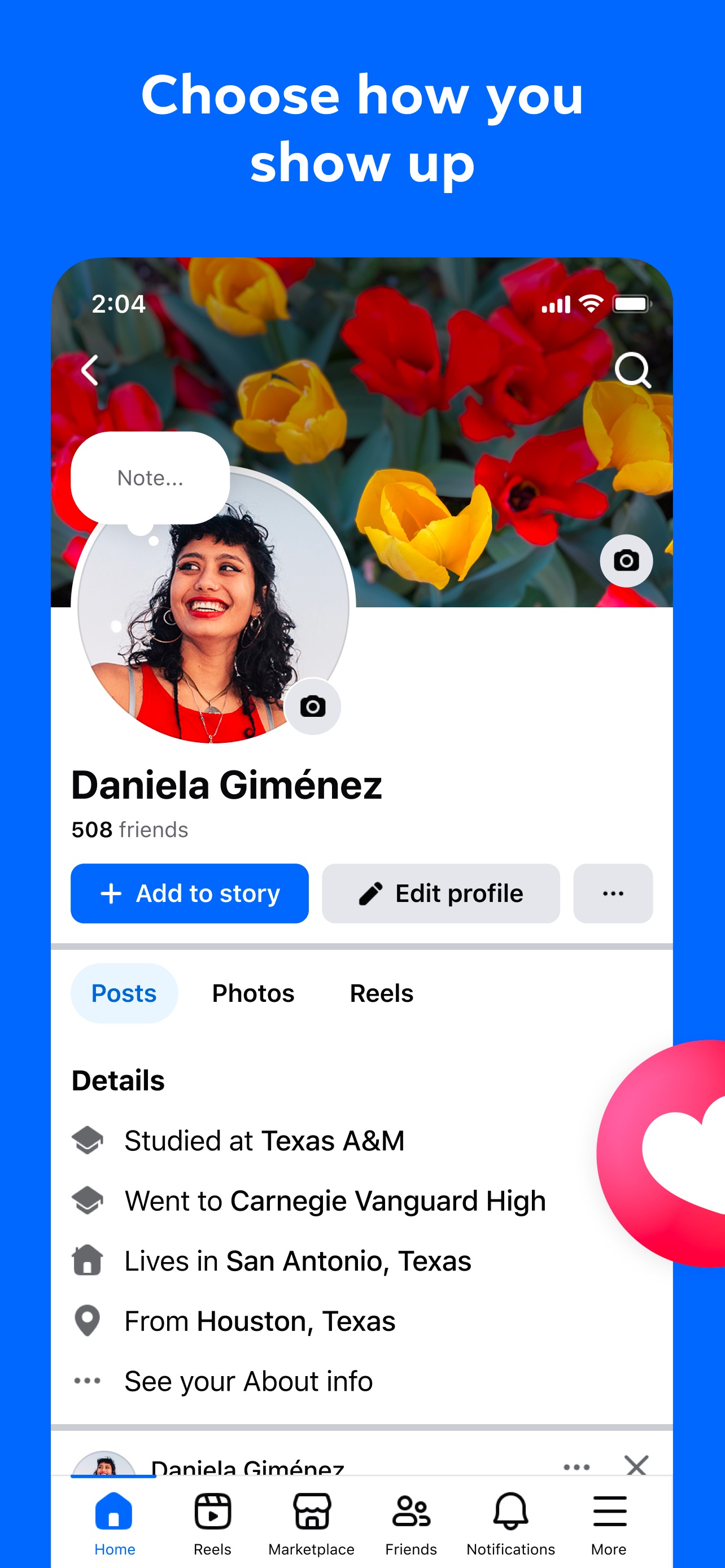 Facebook App Store screenshot 6: Choose how you show up