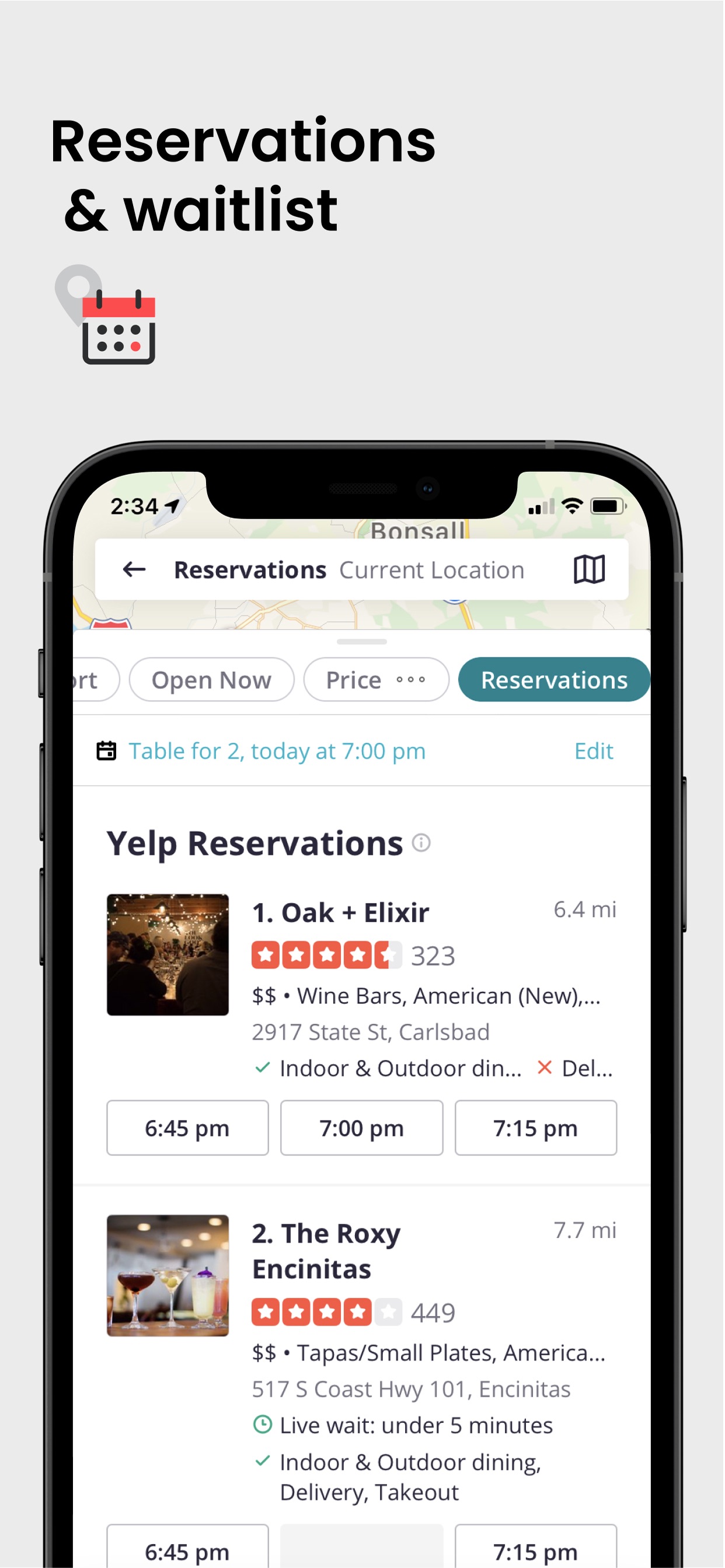 Yelp App Store screenshot: Reservations & waitlist
