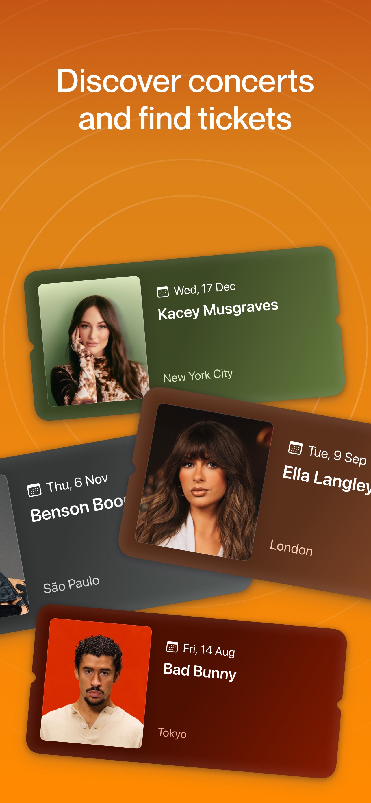 Shazam App Store screenshot: Discover concerts and find tickets