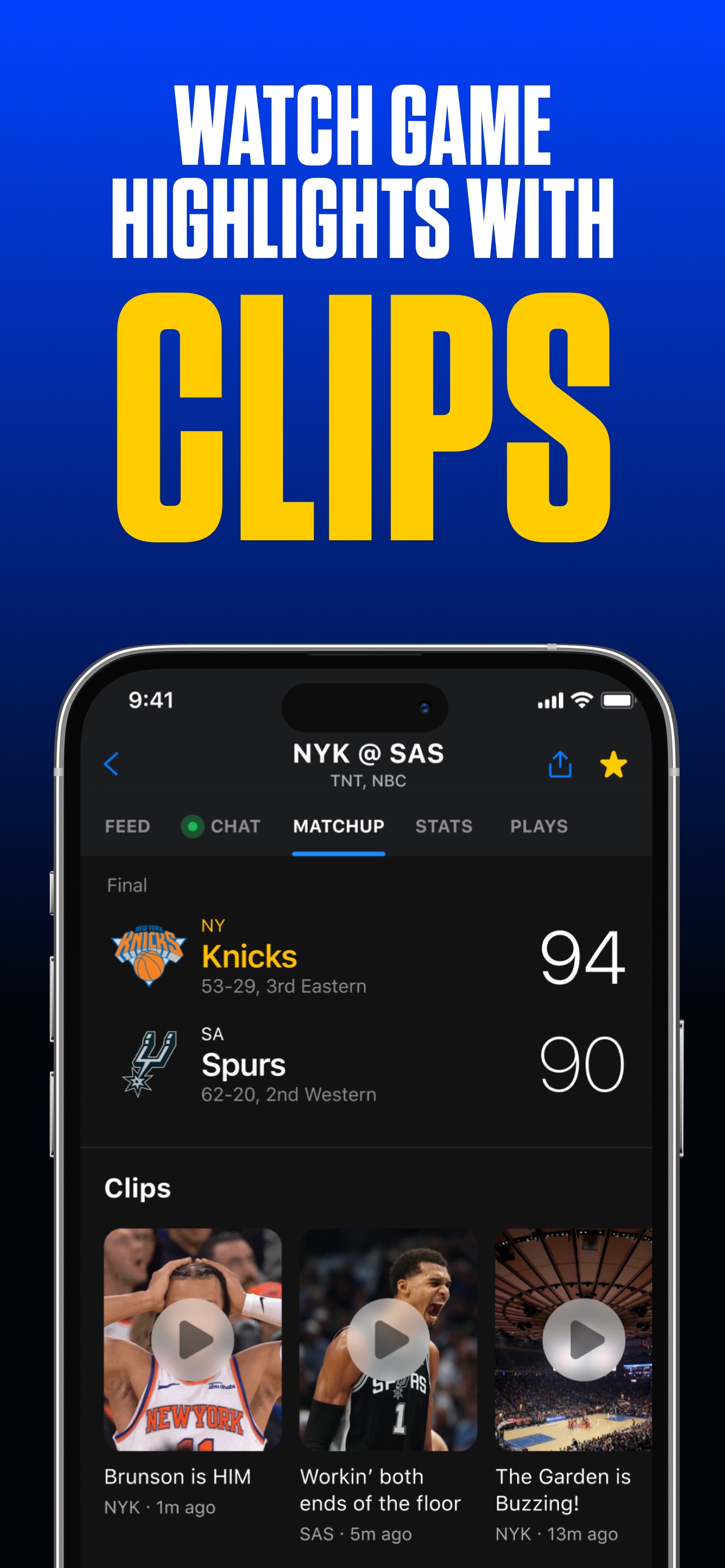 theScore App Store screenshot 9: WATCH GAME HIGHLIGHTS WITH CLIPS