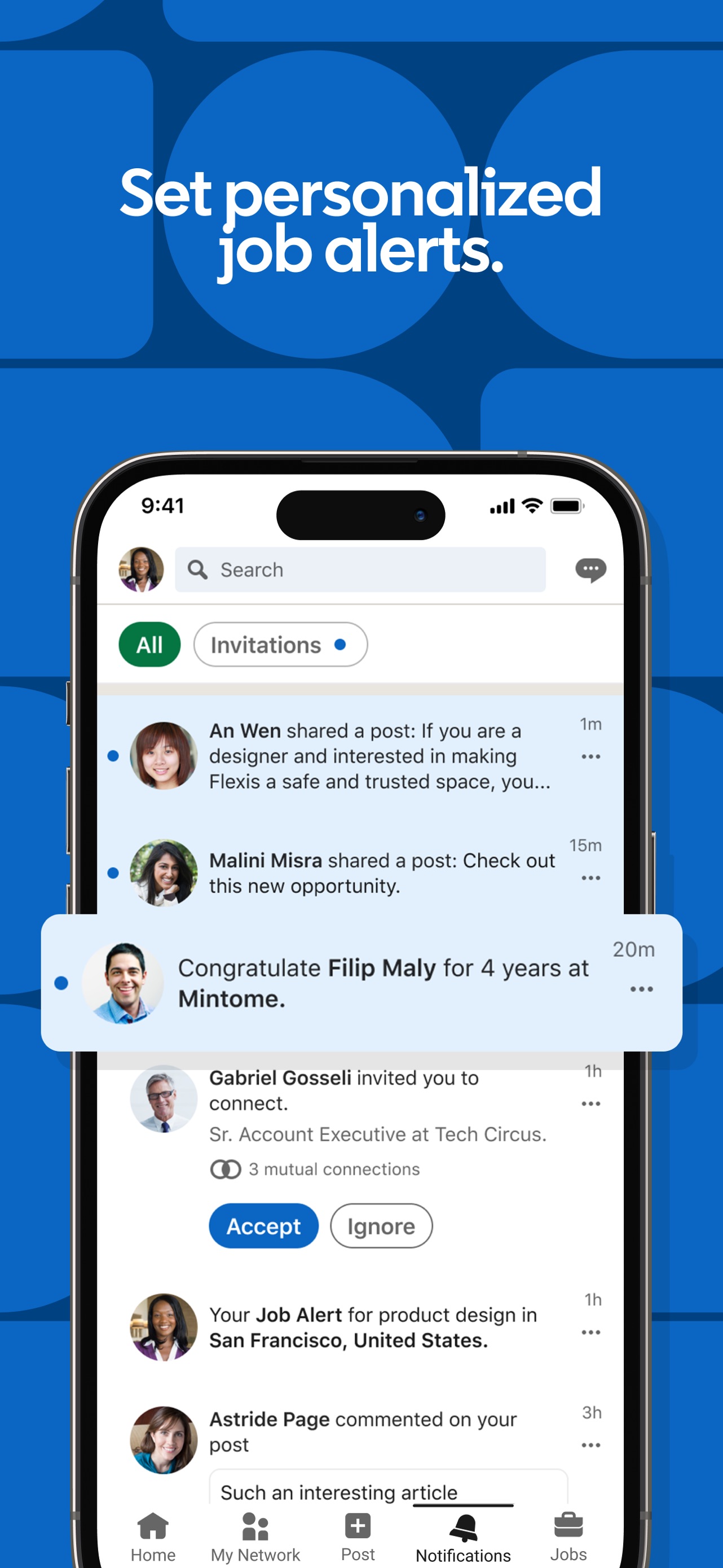 LinkedIn App Store screenshot 6: Set personalized job alerts.
