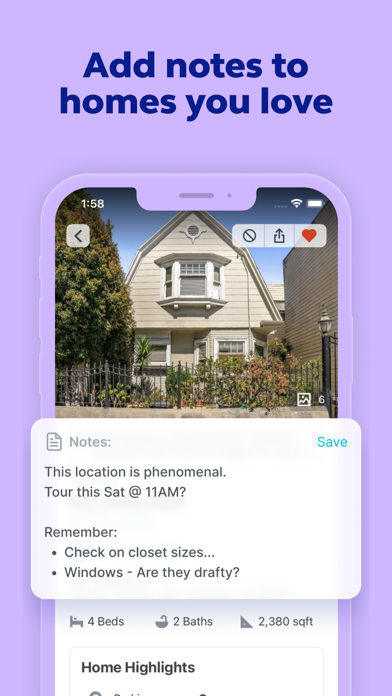 Trulia App Store screenshot 8: Add notes to homes you love
