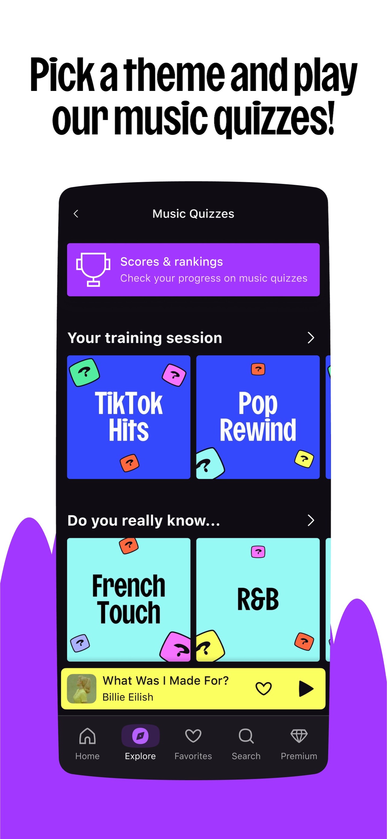 Deezer App Store screenshot 5: Pick a theme and play our music quizzes!