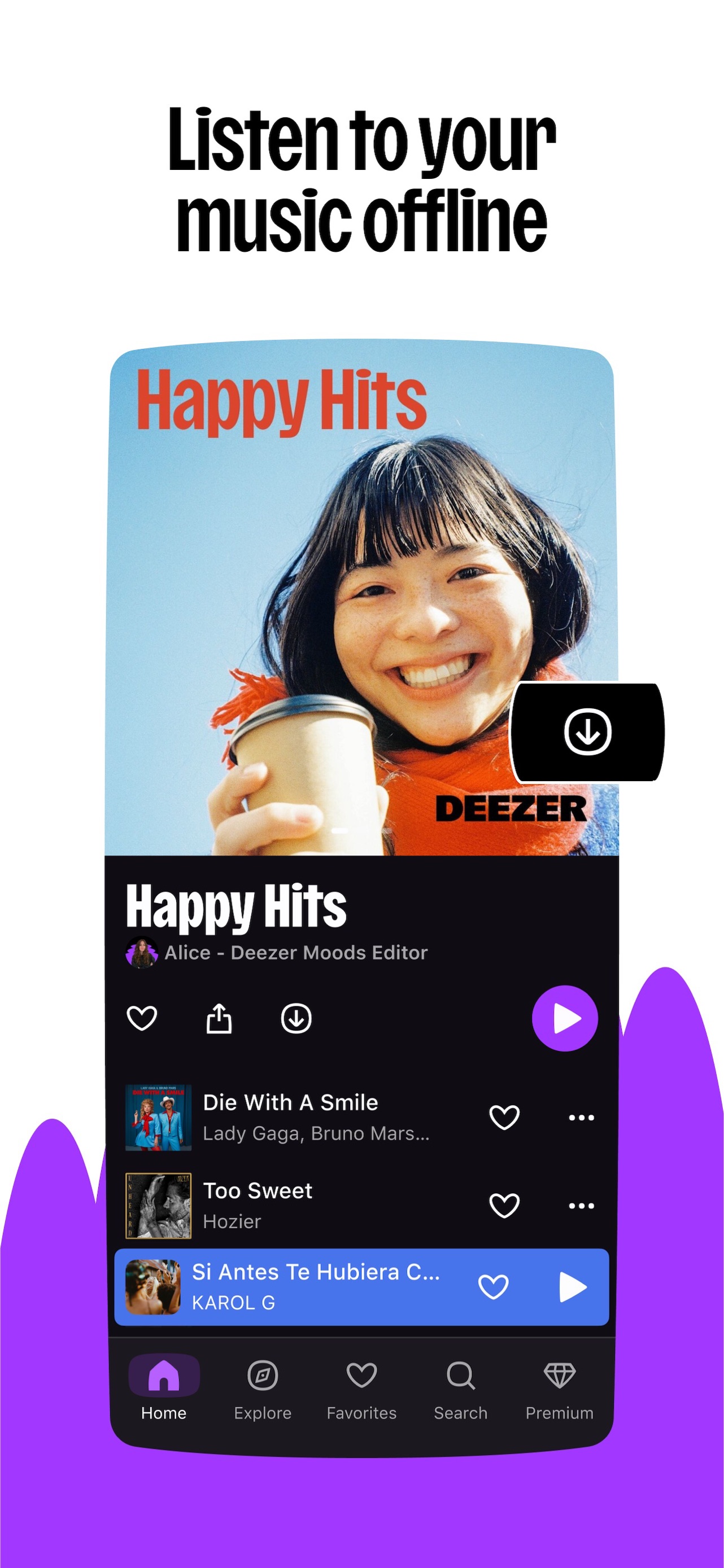 Deezer App Store screenshot 7: Listen to your music offline