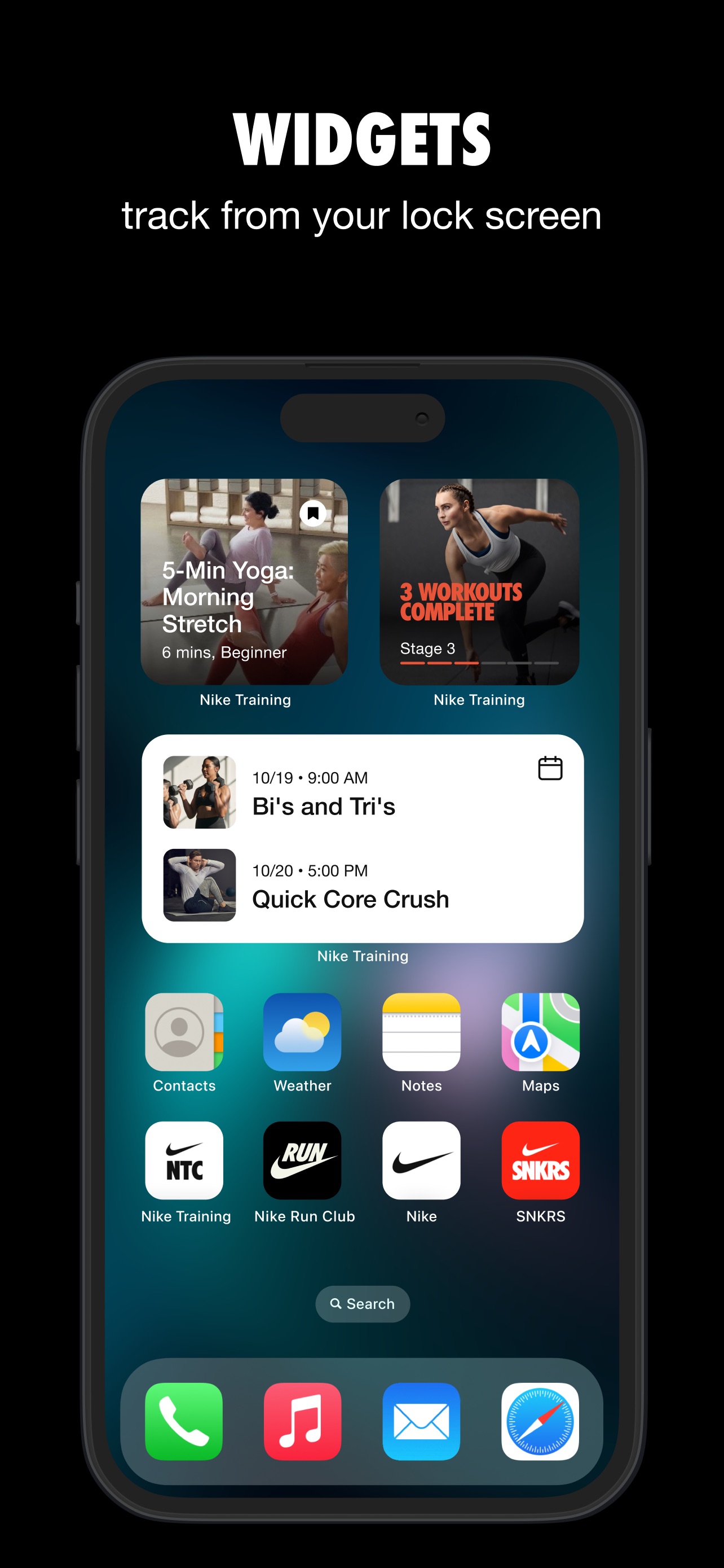 Nike Training Club App Store screenshot 9: WIDGETS track from your lock screen