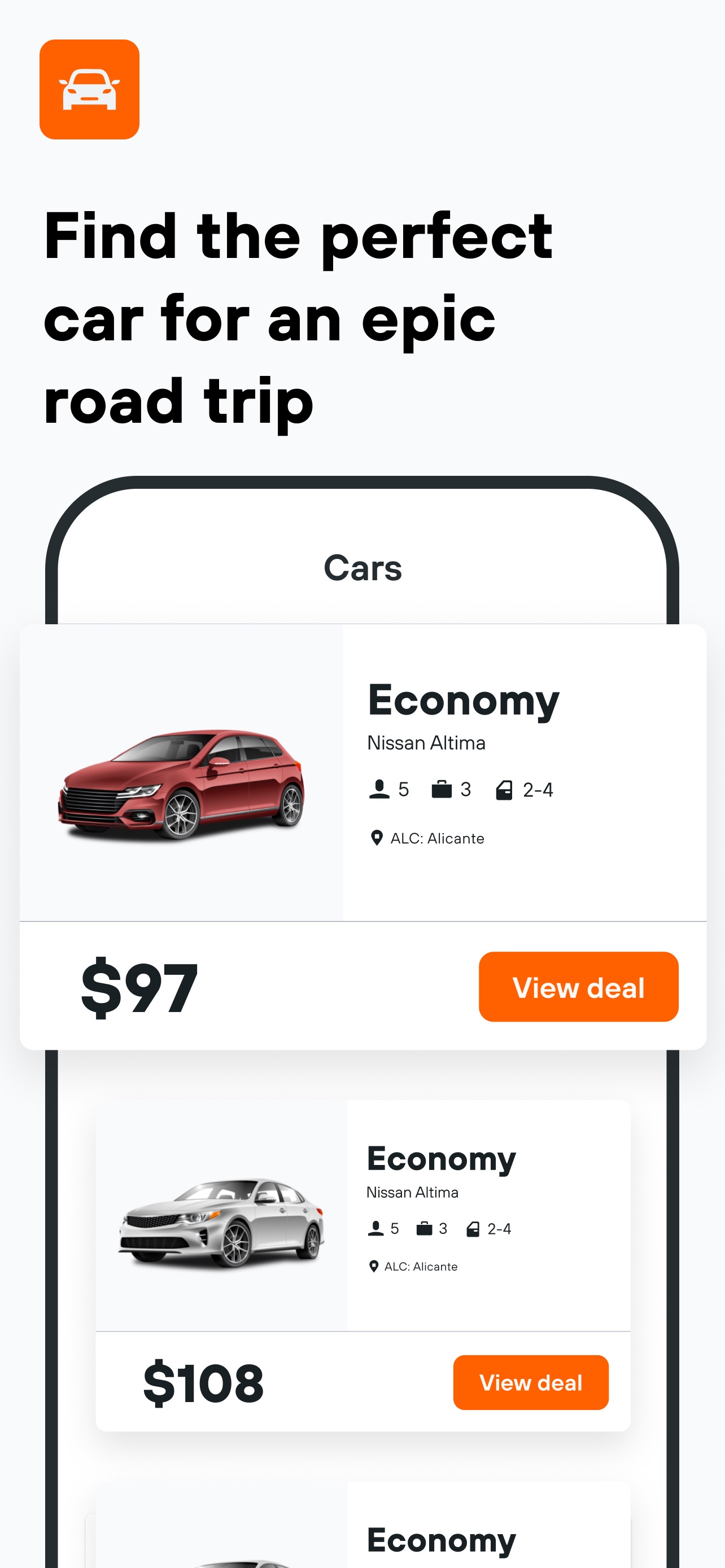 KAYAK App Store screenshot 6: Find the perfect car for an epic road trip