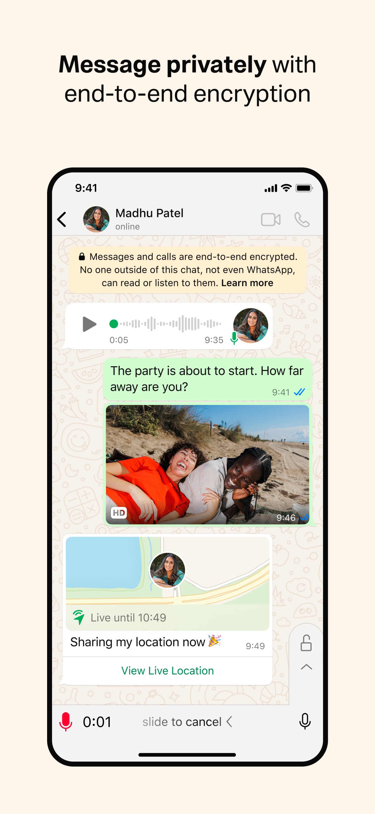 WhatsApp App Store screenshot: Message privately with end-to-end encryption