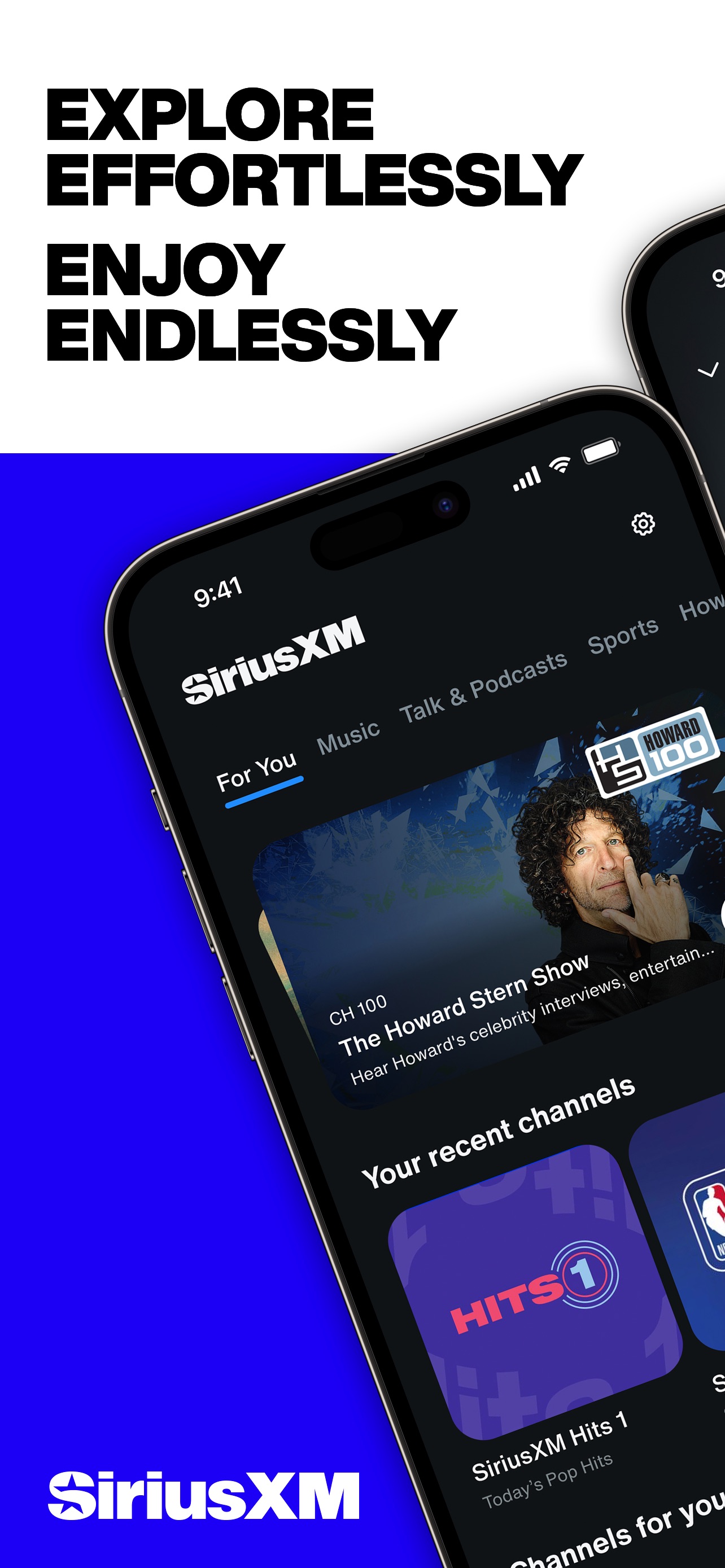 SiriusXM App Store screenshot: EXPLORE EFFORTLESSLY ENJOY ENDLESSLY