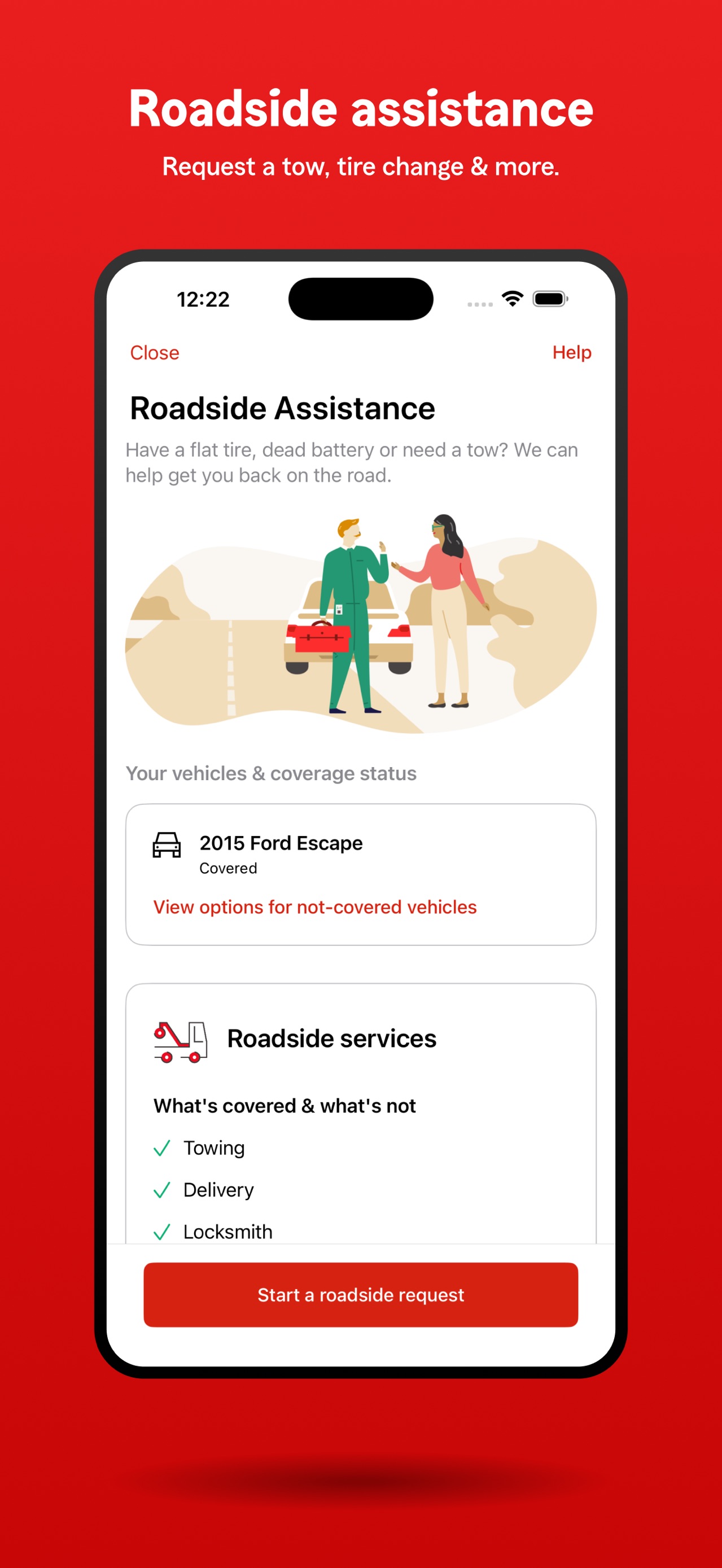 State Farm App Store screenshot: Roadside assistance
Request a tow, tire change & more.