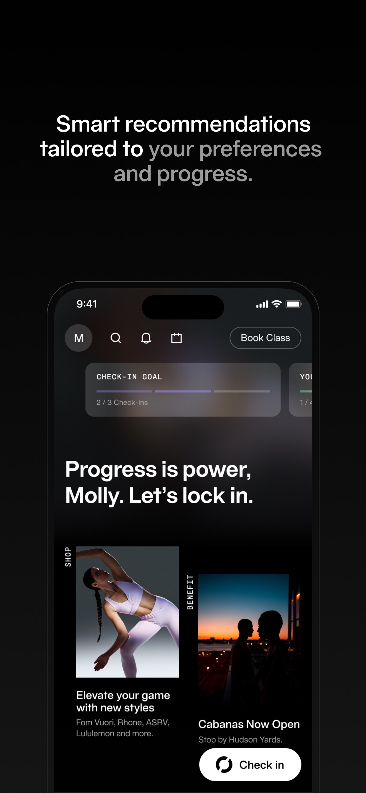 Equinox+ App Store screenshot: Smart recommendations tailored to your preferences and progress.