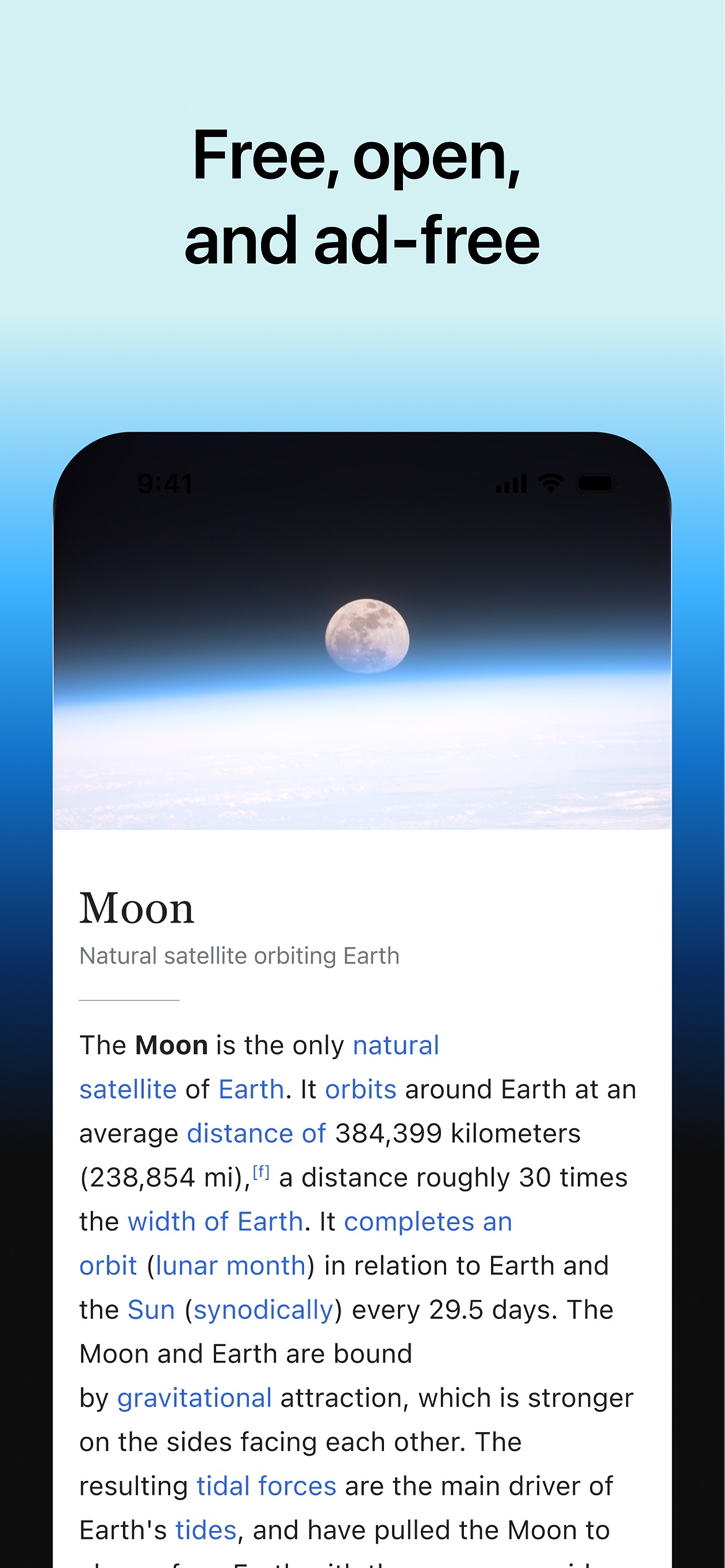 Wikipedia App Store screenshot: Free, open, and ad-free