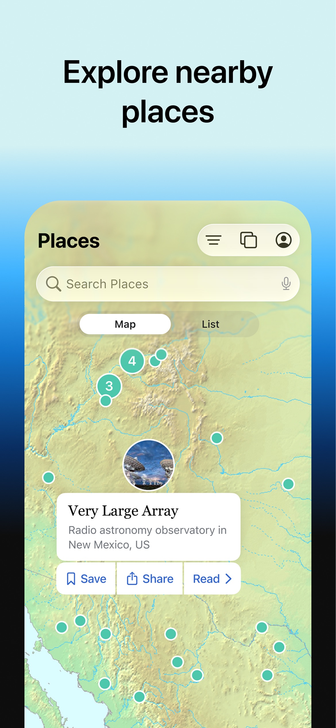 Wikipedia App Store screenshot: Explore nearby places