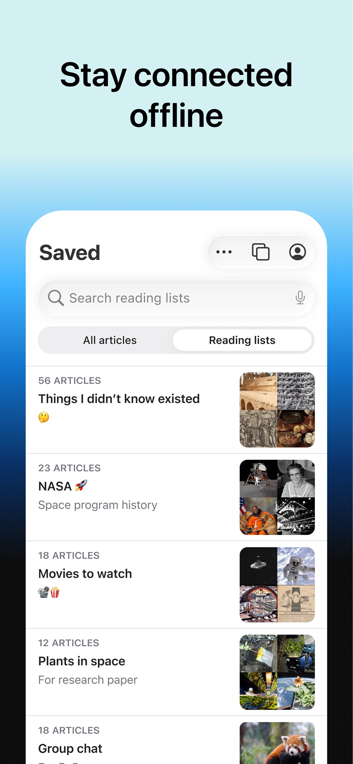 Wikipedia App Store screenshot 7: Stay connected offline