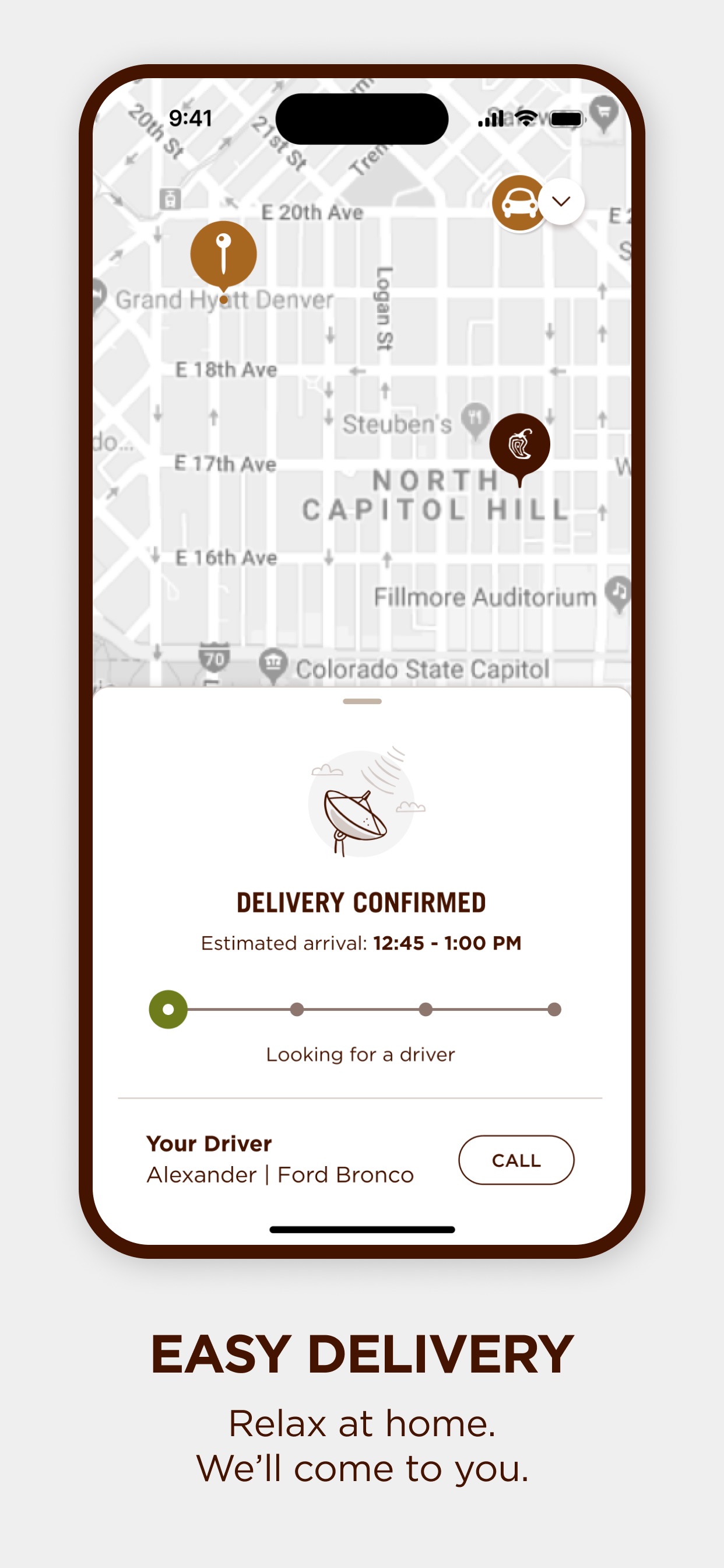 Chipotle App Store screenshot: EASY DELIVERY
Relax at home.
We’ll come to you.