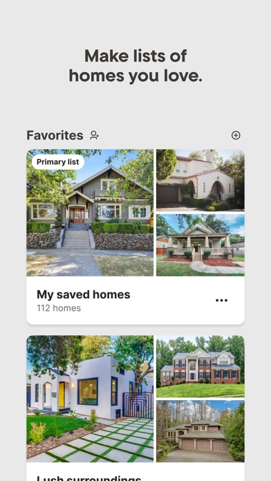 Redfin App Store screenshot 6: Make lists of homes you love.