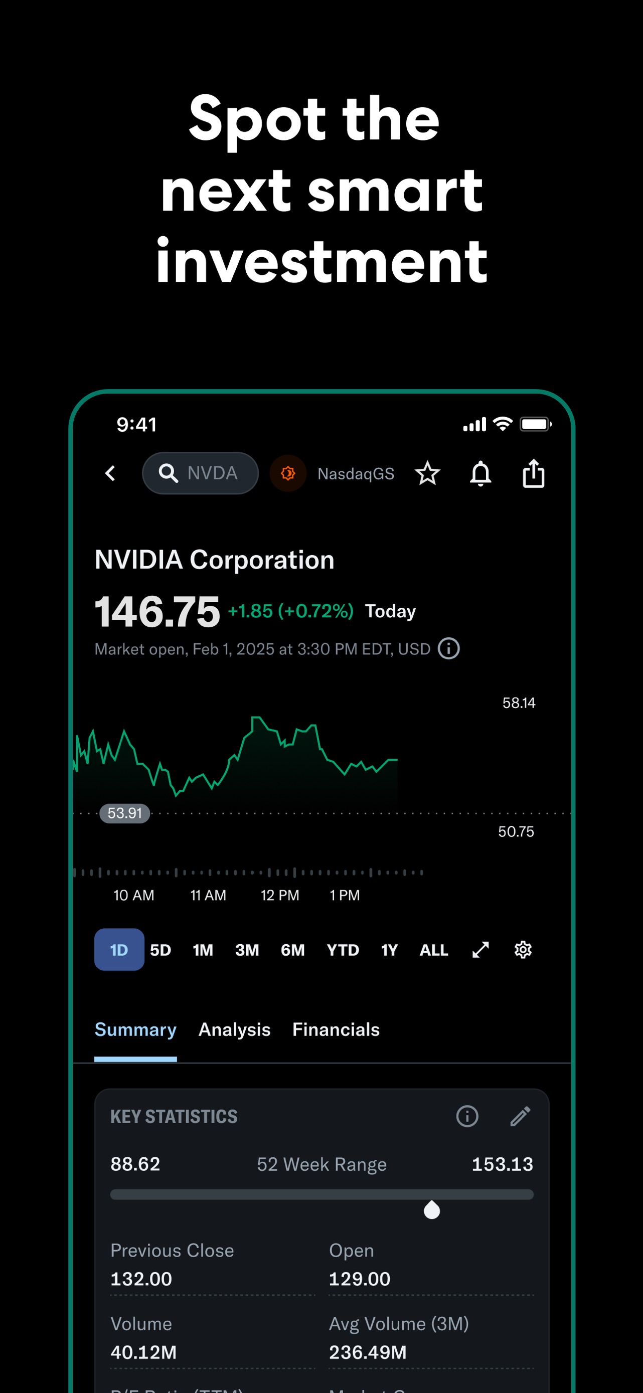 Yahoo Finance App Store screenshot: Spot the next smart investment