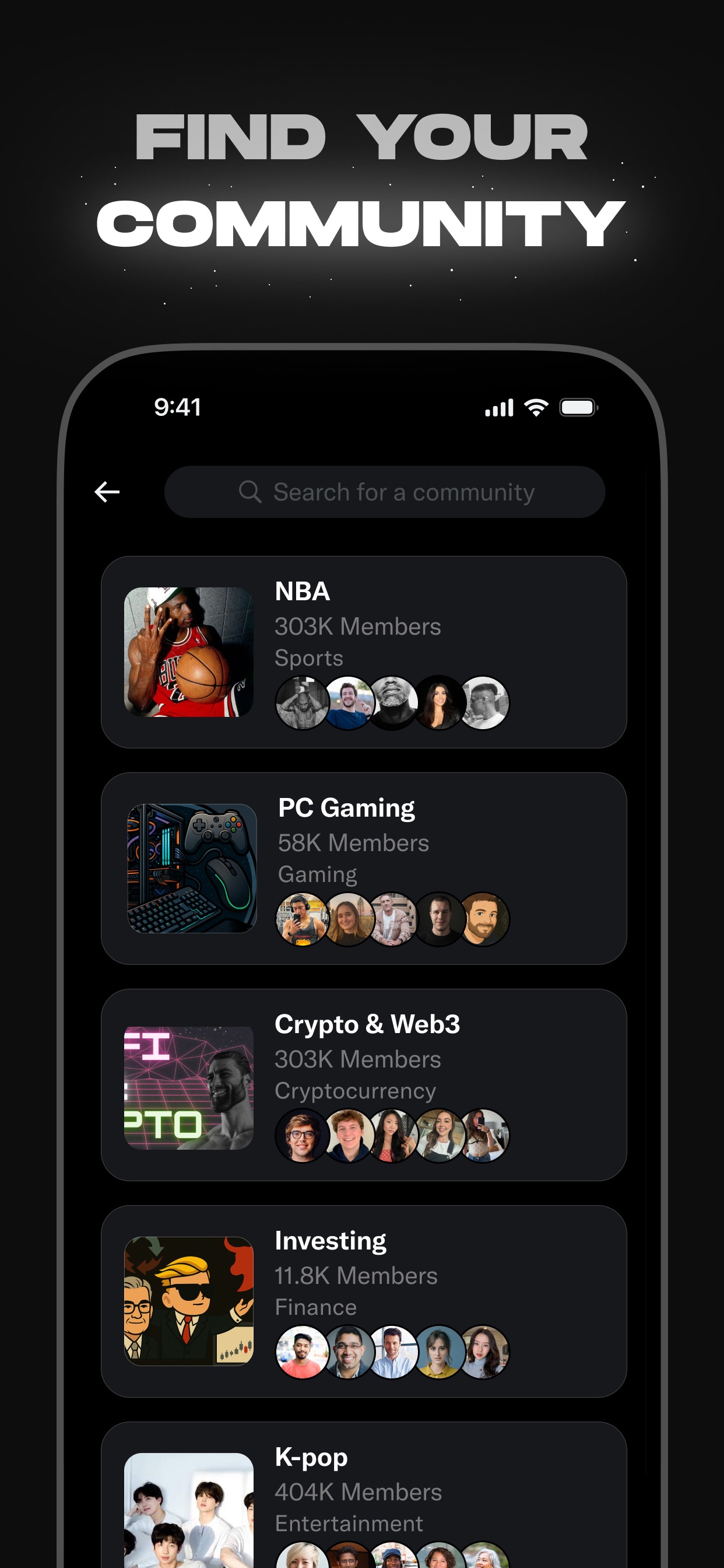 X App Store screenshot: FIND YOUR COMMUNITY