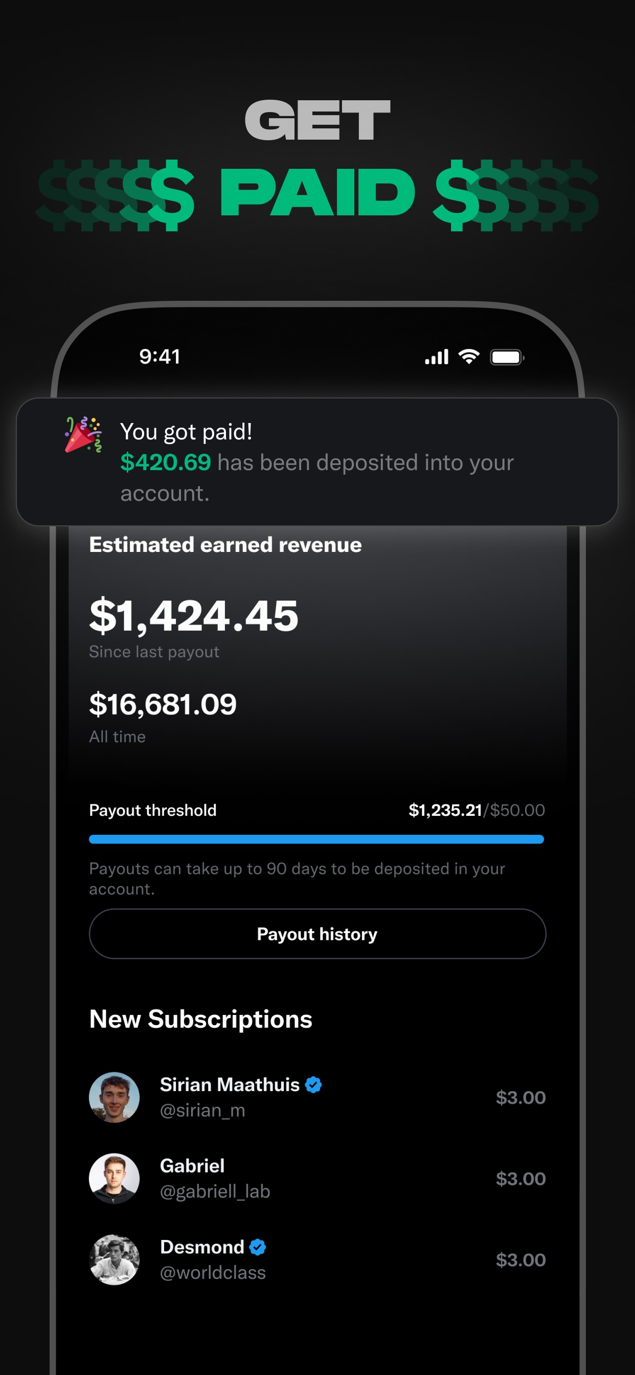 X App Store screenshot: GET $$$$$ PAID $$$$$