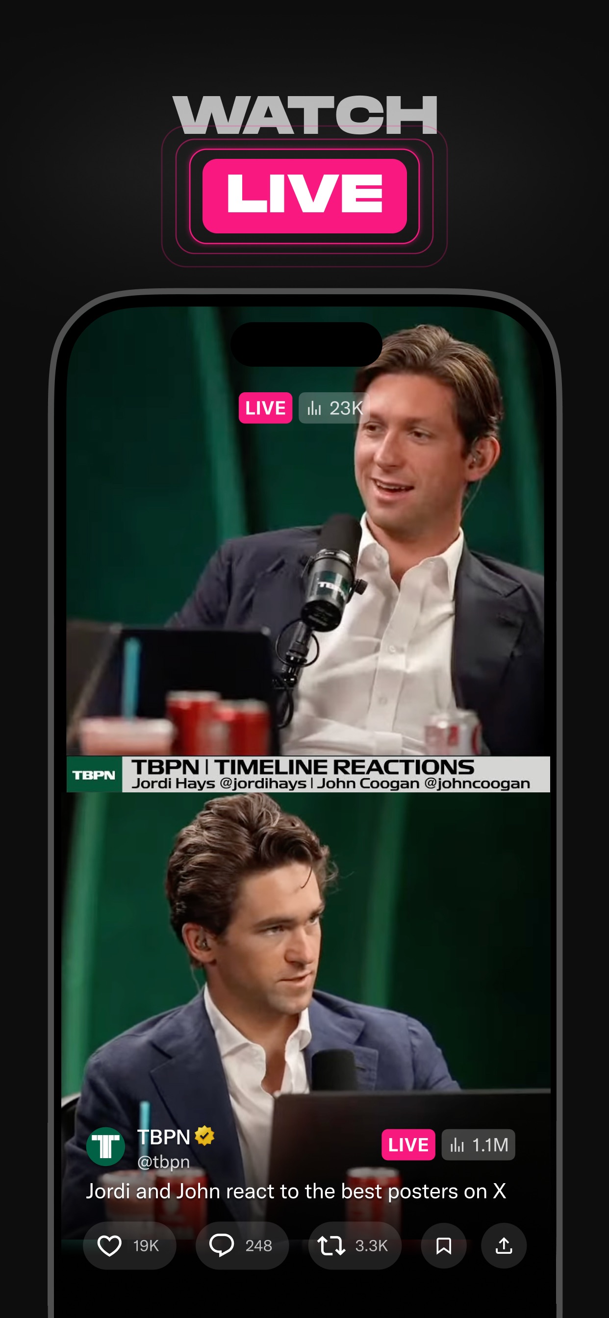 X App Store screenshot: WATCH LIVE