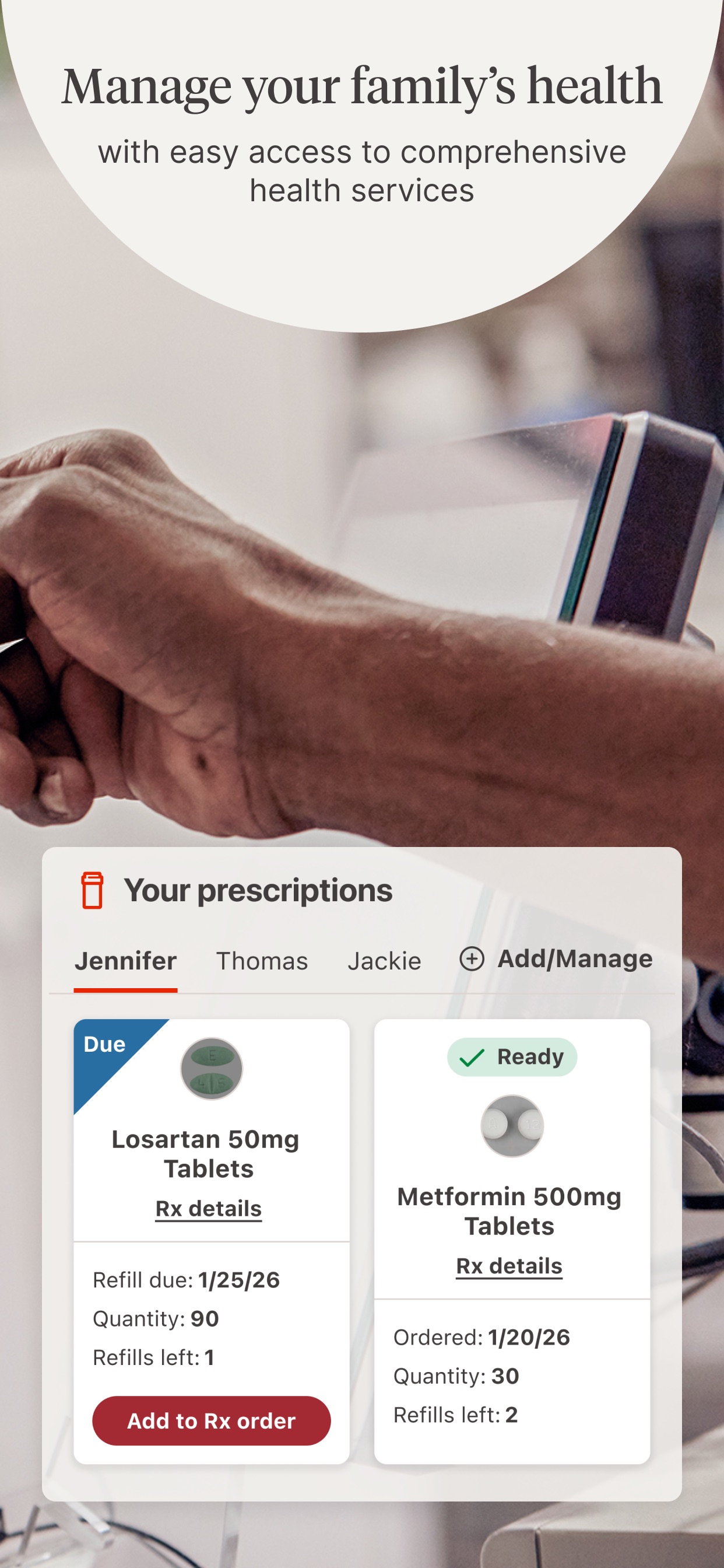 Walgreens App Store screenshot: Manage your family’s health with easy access to comprehensive health services