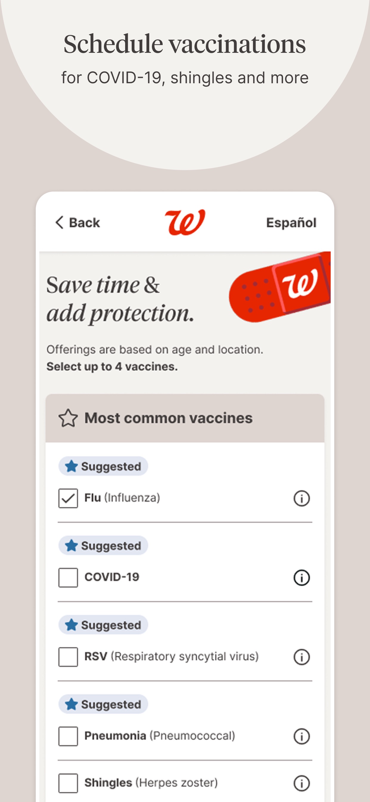 Walgreens App Store screenshot 7: Schedule vaccinations for COVID-19, shingles and more