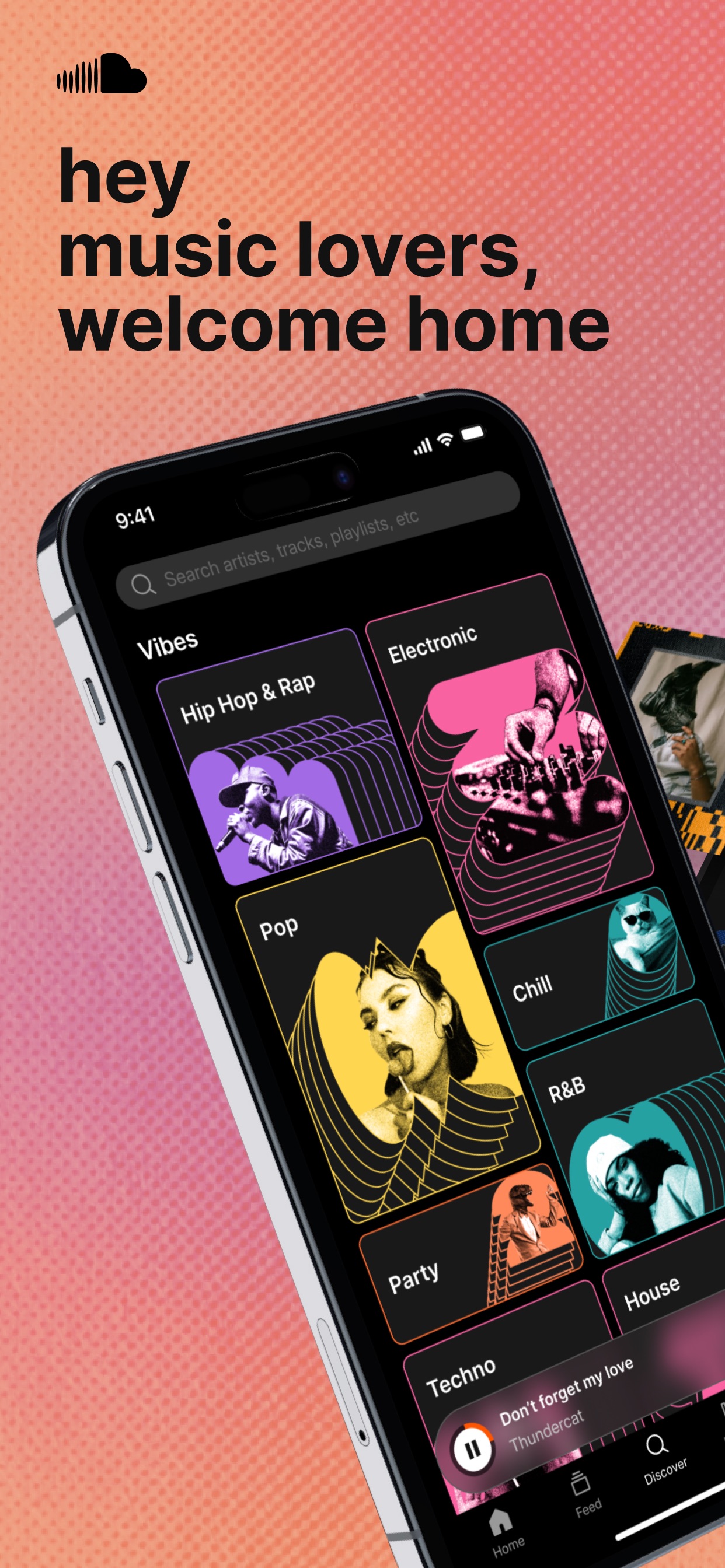 SoundCloud App Store screenshot: hey music lovers, welcome home