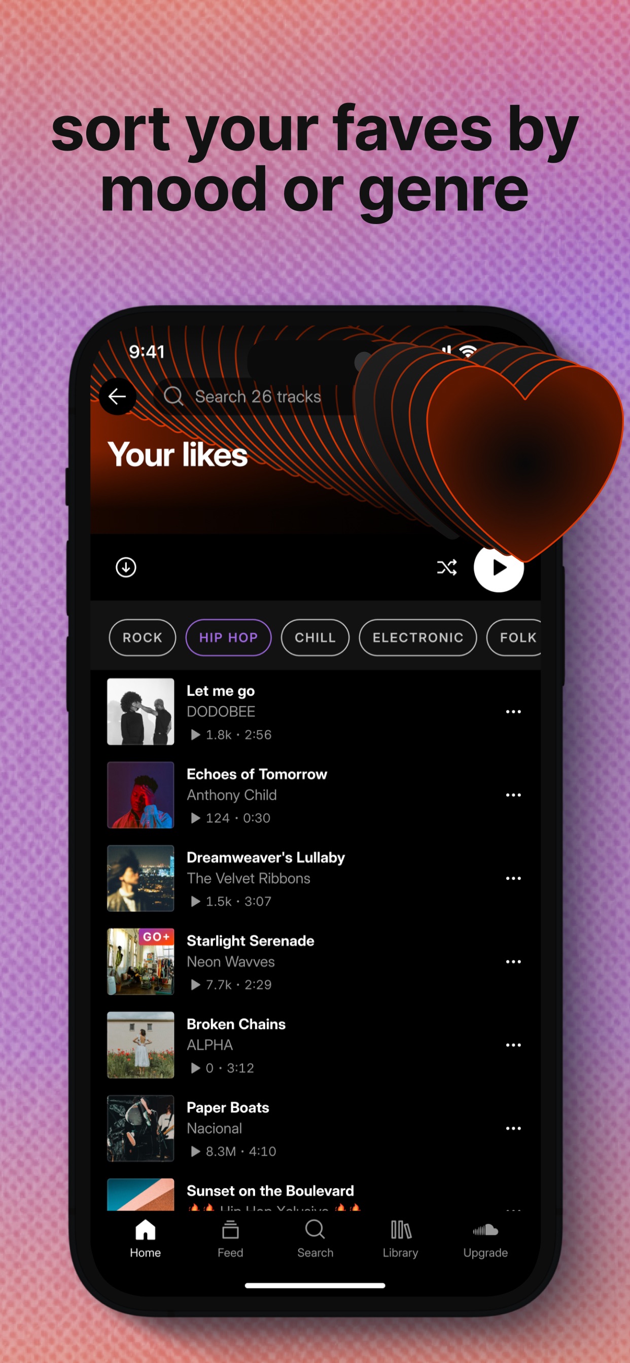 SoundCloud App Store screenshot 5: sort your faves by mood or genre