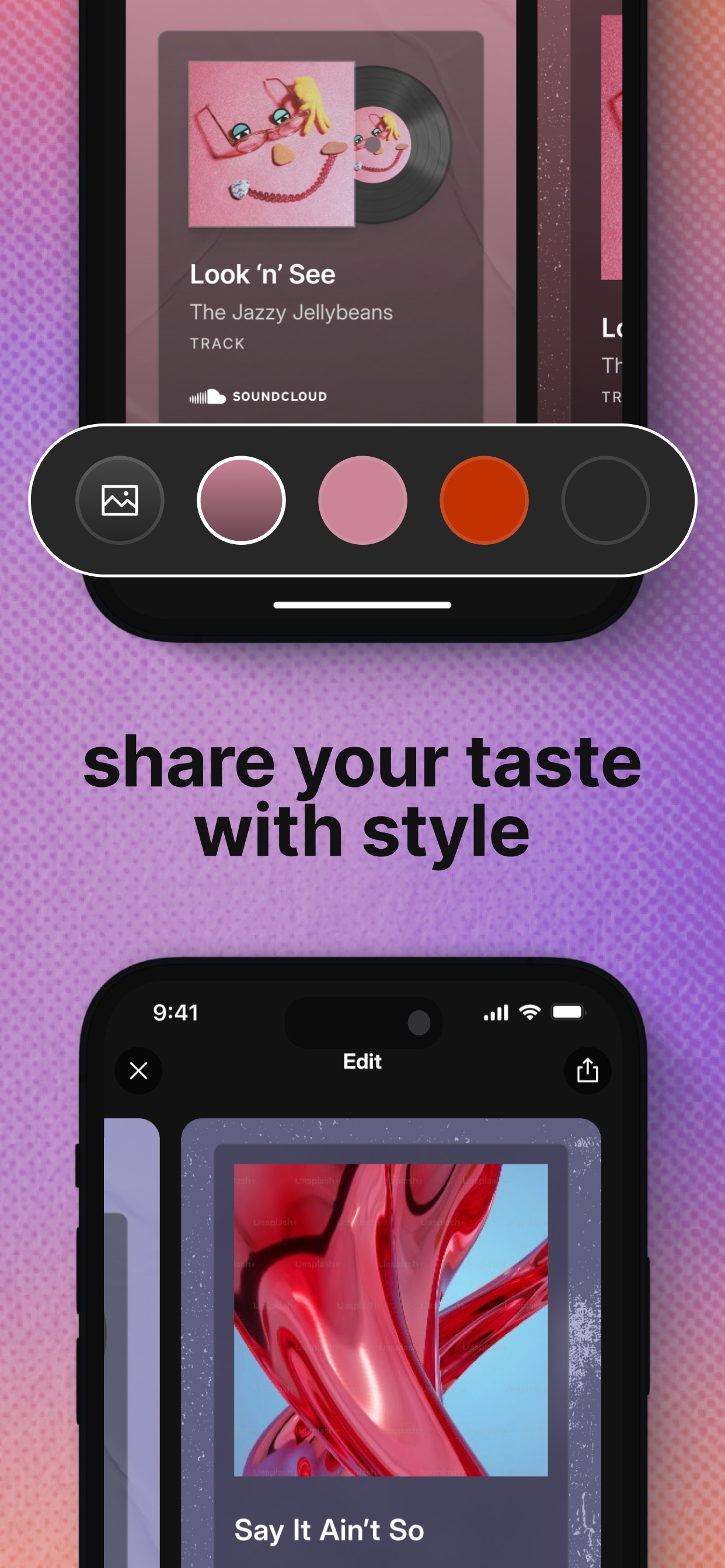 SoundCloud App Store screenshot: share your taste with style