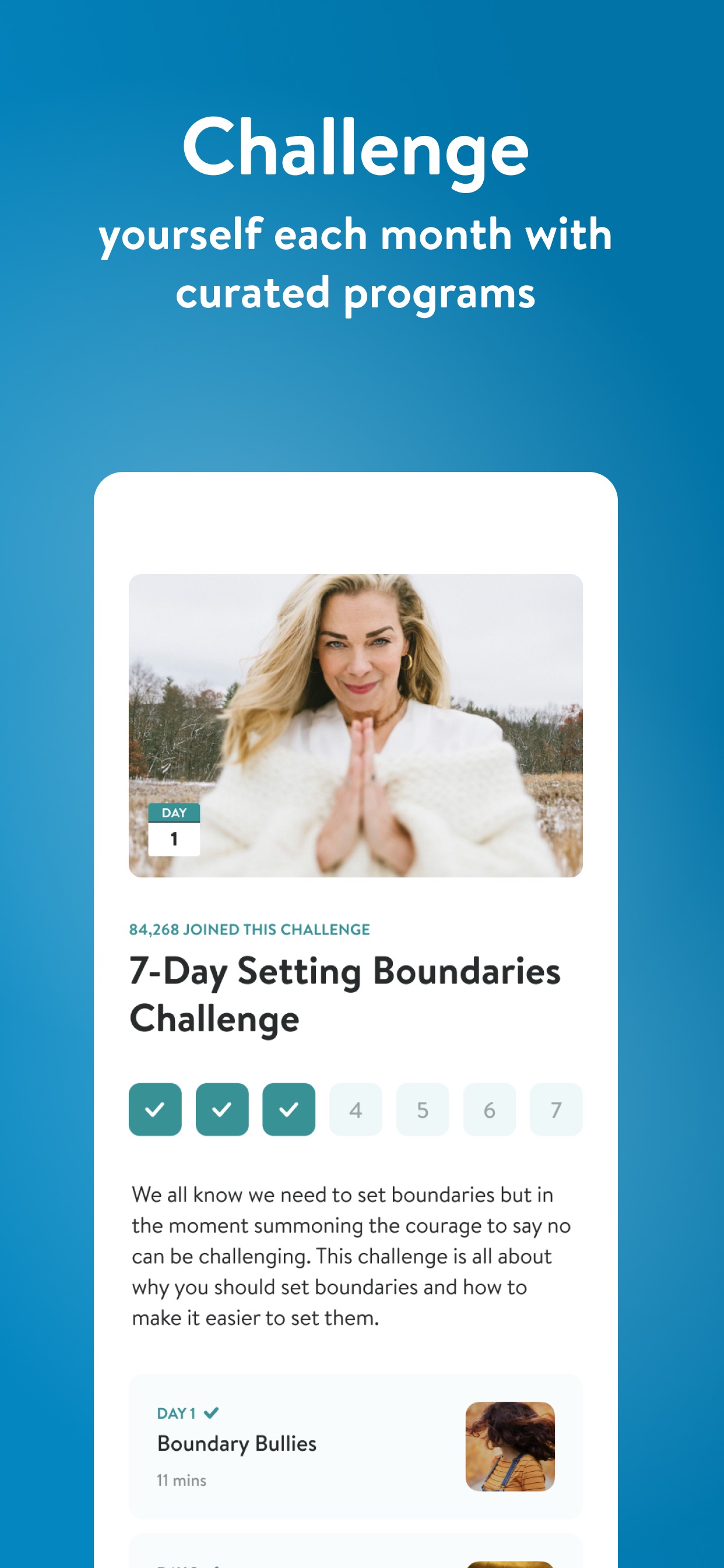 Insight Timer App Store screenshot 7: Challenge yourself each month with curated programs