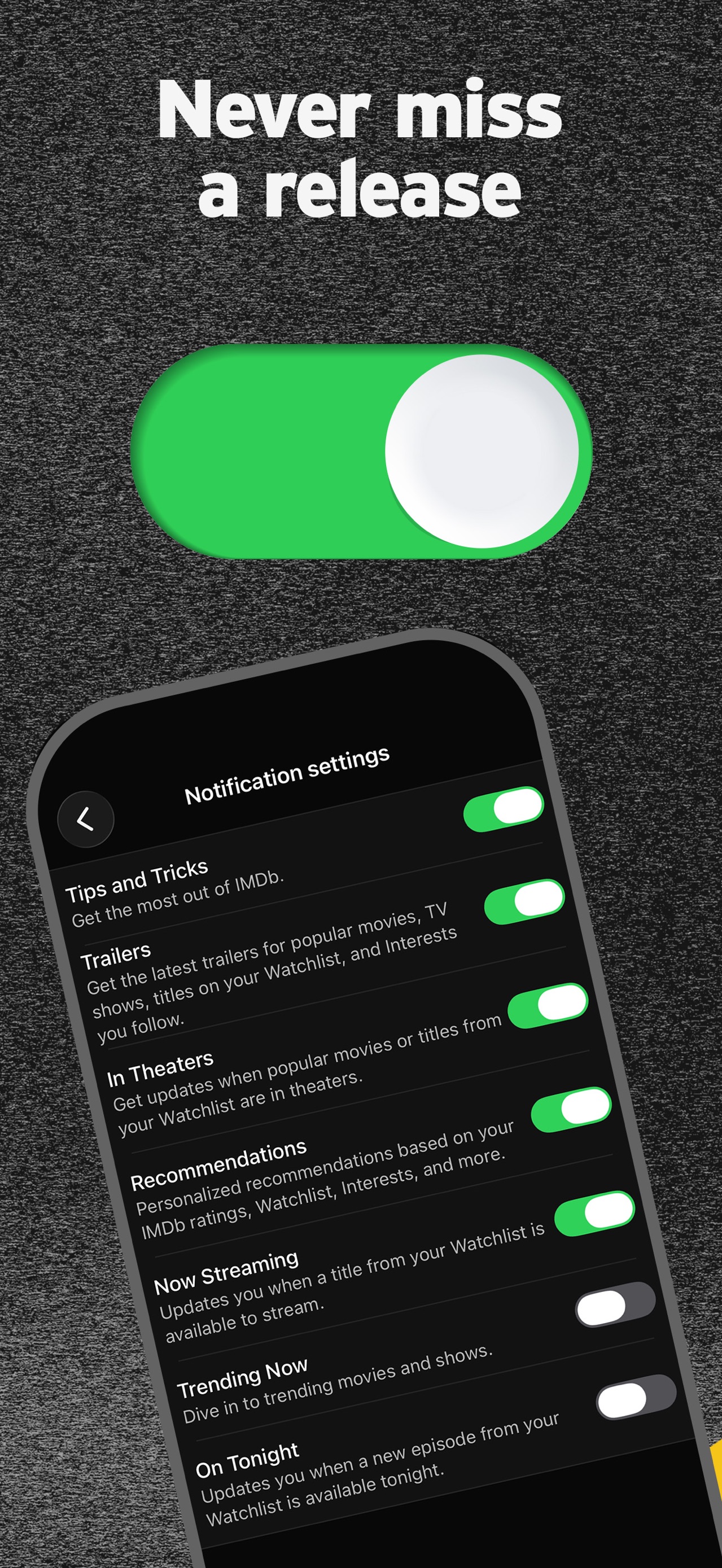 IMDb App Store screenshot: Never miss a release
