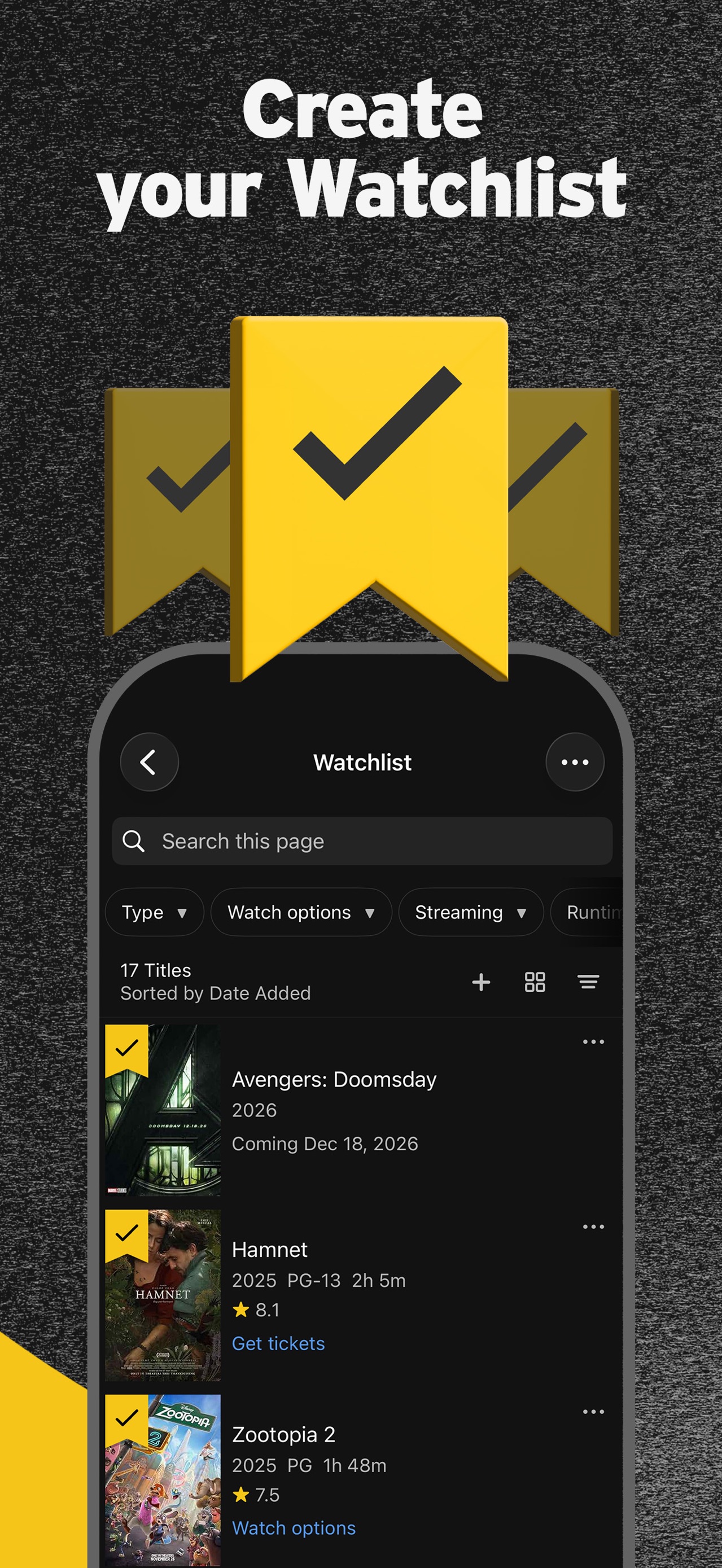 IMDb App Store screenshot 5: Create your Watchlist