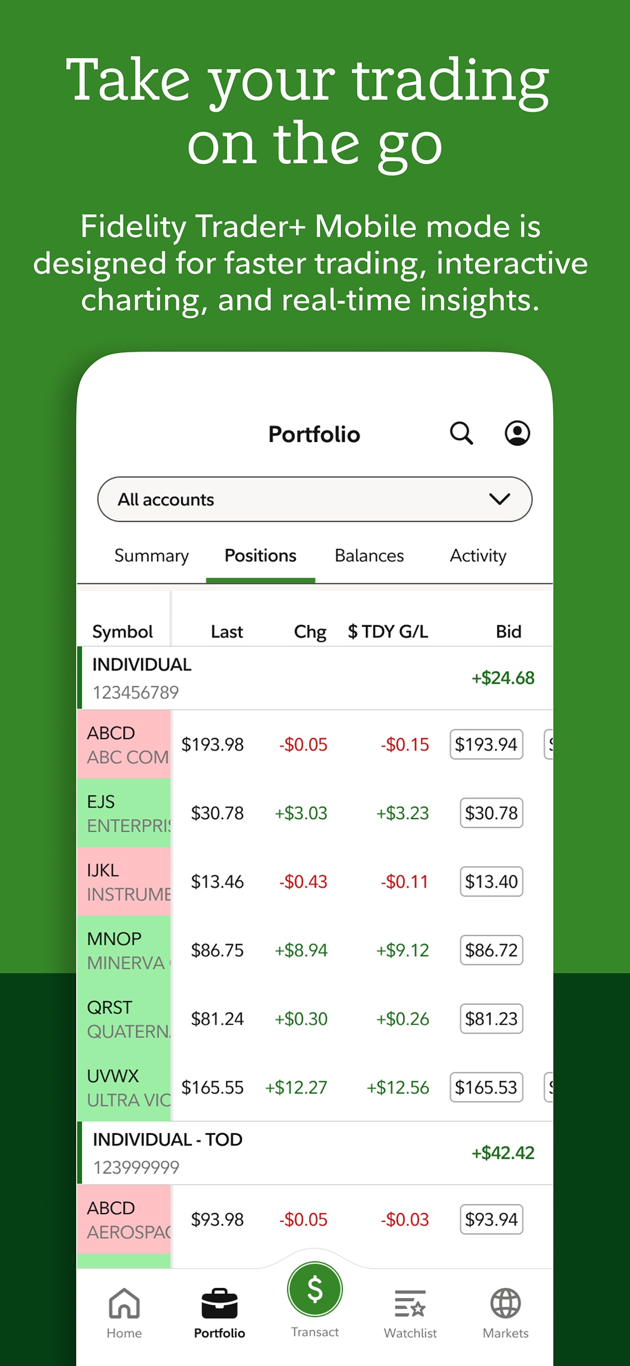 Fidelity App Store screenshot: Take your trading on the go Fidelity Trader+ Mobile mode is designed for faster trading, interactive charting, and real-time insights.