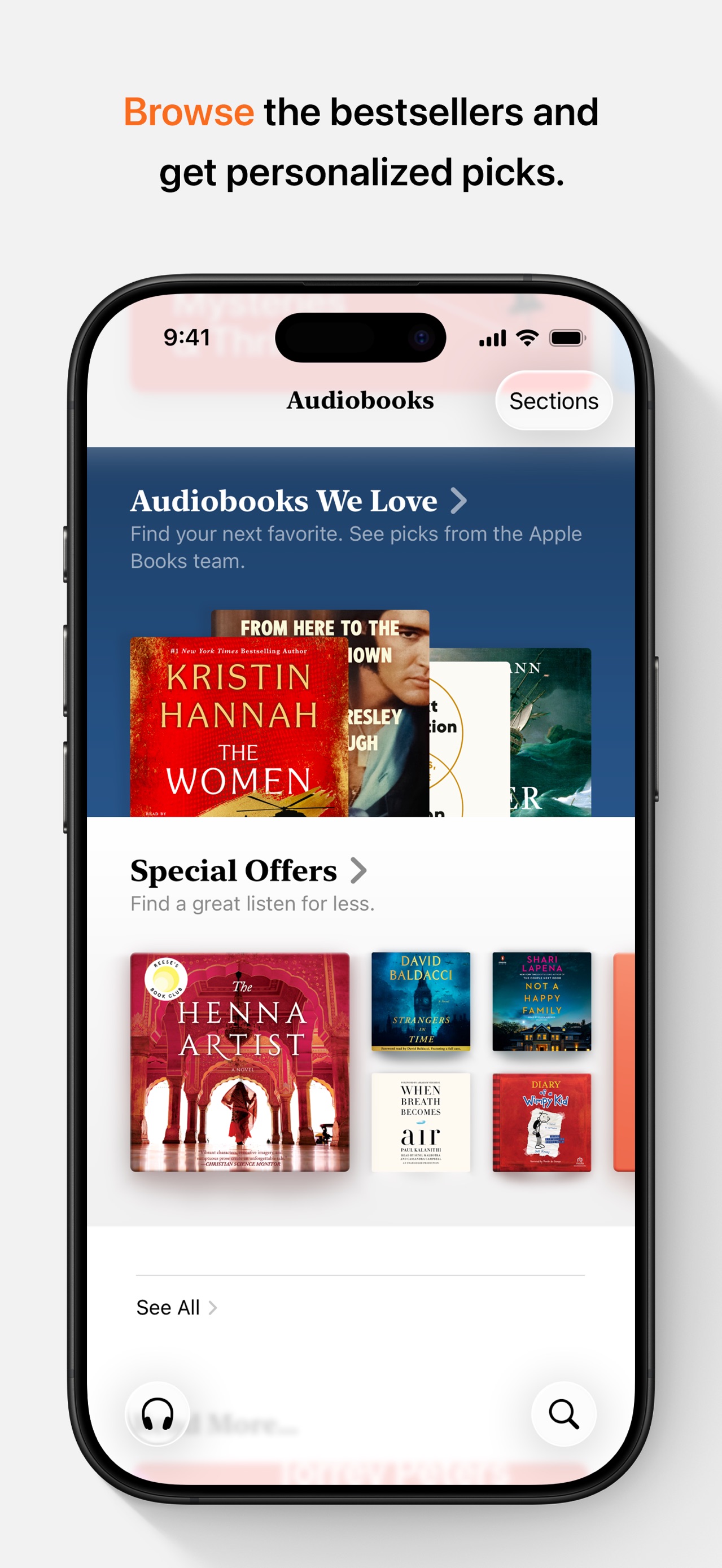 Apple Books App Store screenshot: Browse the bestsellers and get personalized picks.