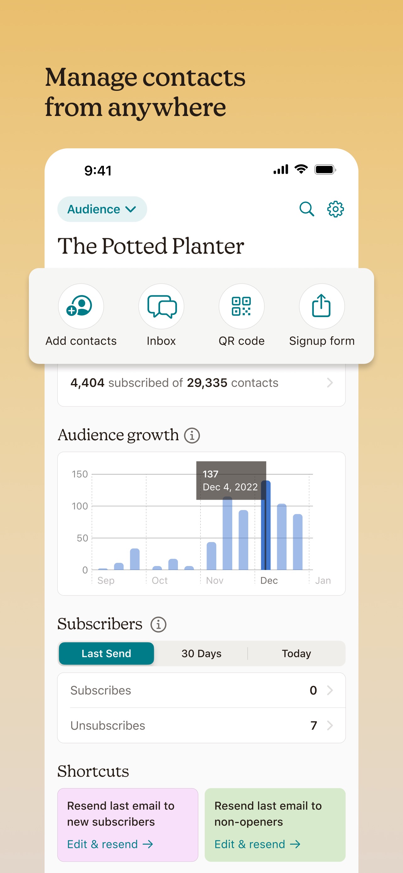 Mailchimp App Store screenshot: Manage contacts from anywhere