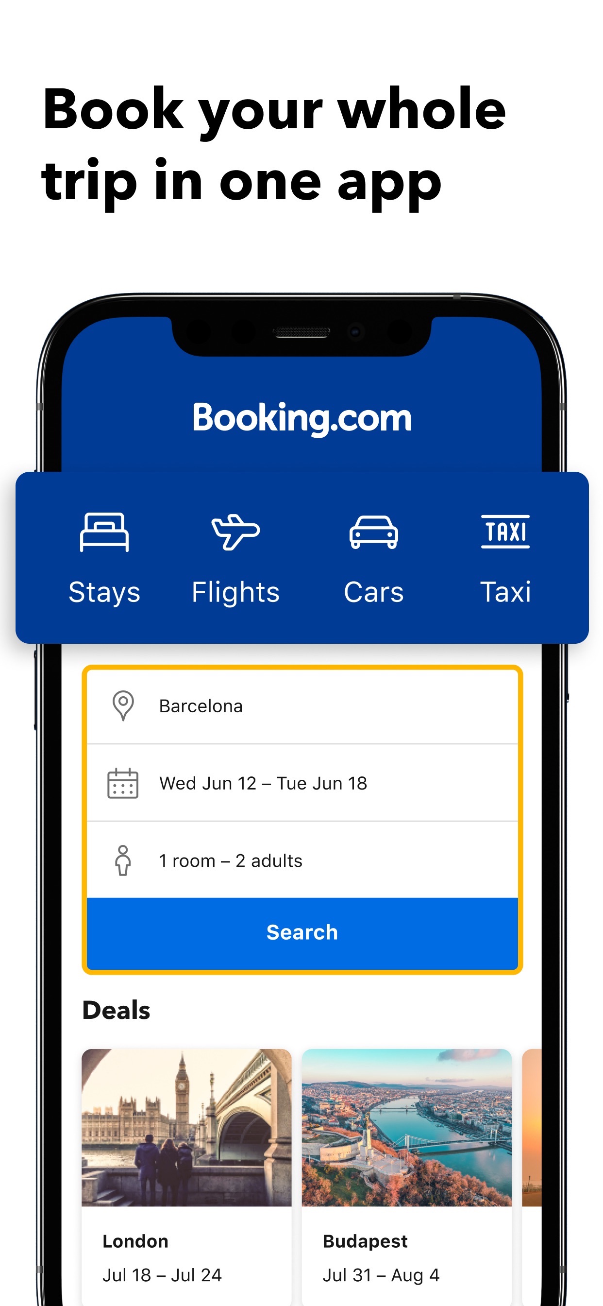 Booking.com App Store screenshot: Book your whole trip in one app