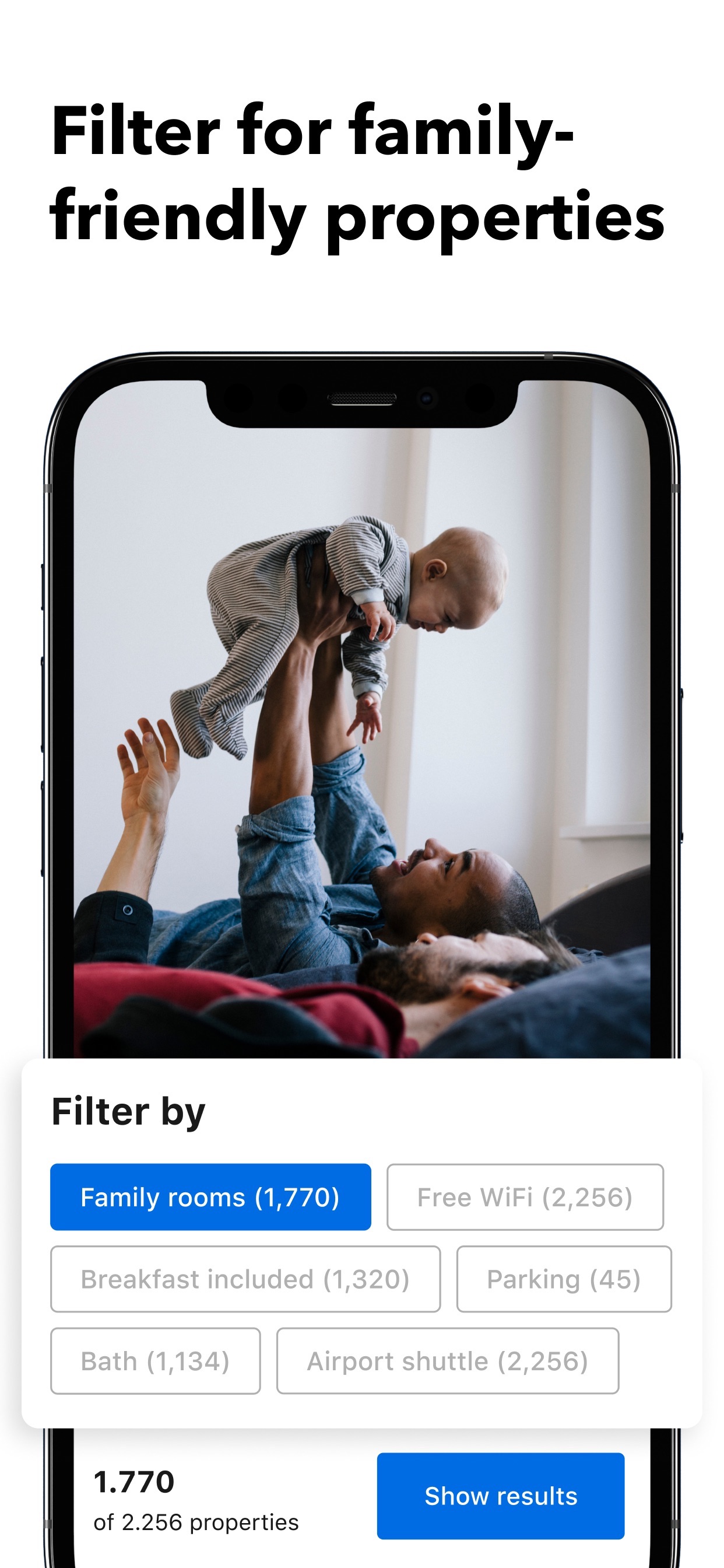 Booking.com App Store screenshot 6: Filter for family-friendly properties