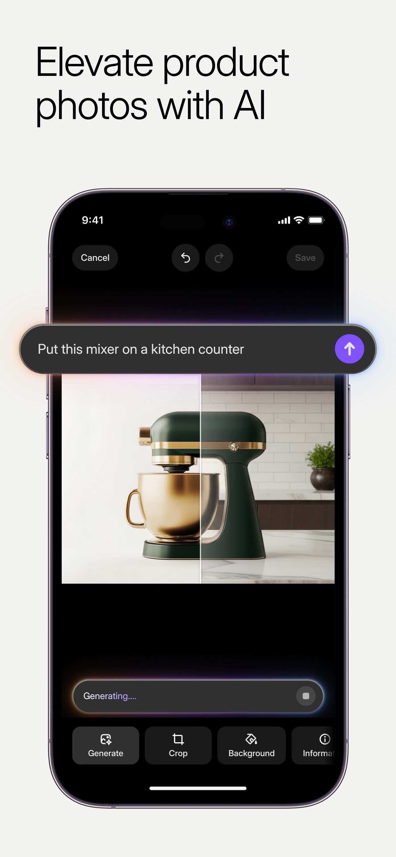 Shopify App Store screenshot: Elevate product photos with AI